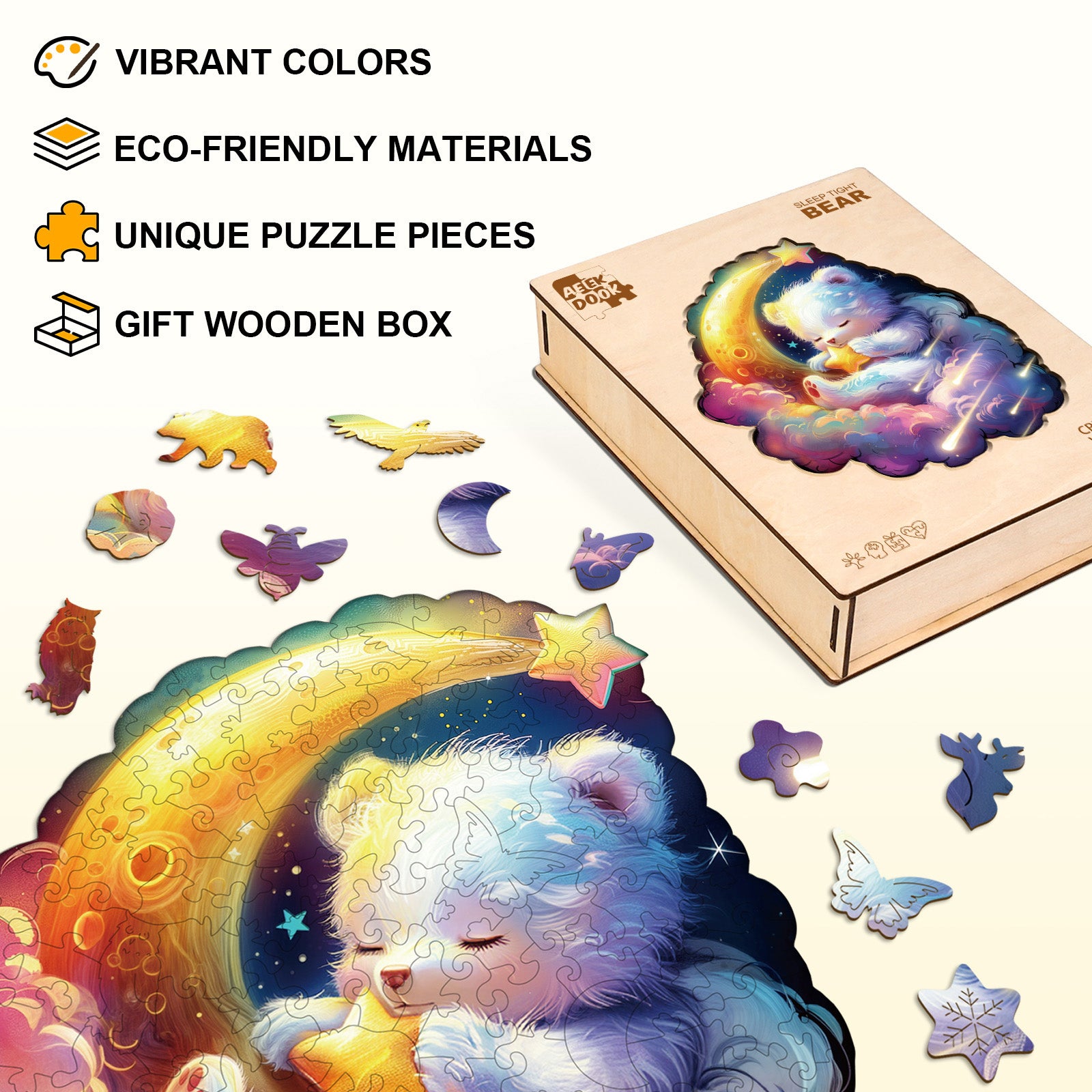 Dreamy Bear Napping Wood Jigsaw Puzzles - Aeekdook