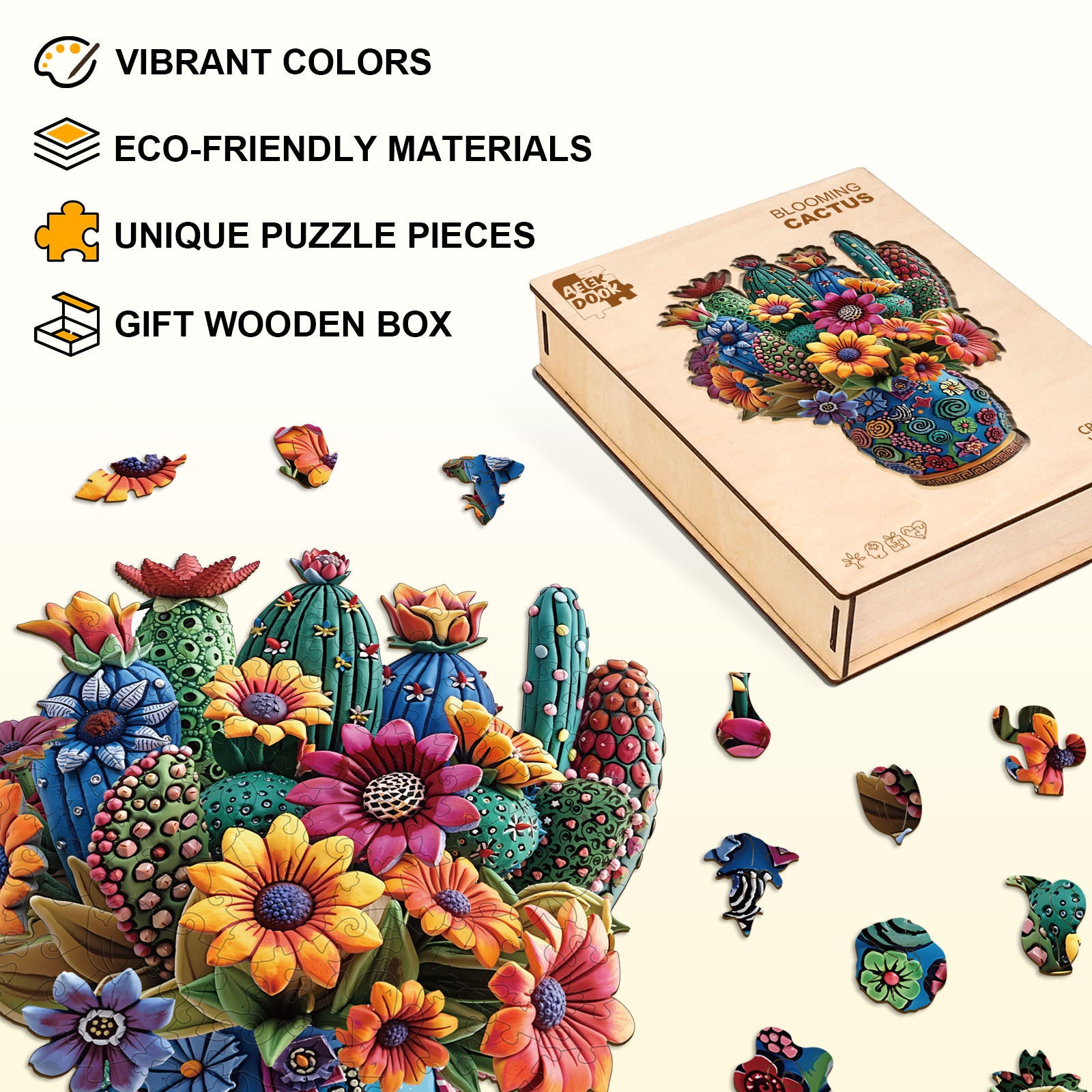 Blooming Cactus Wooden Puzzles for Adults