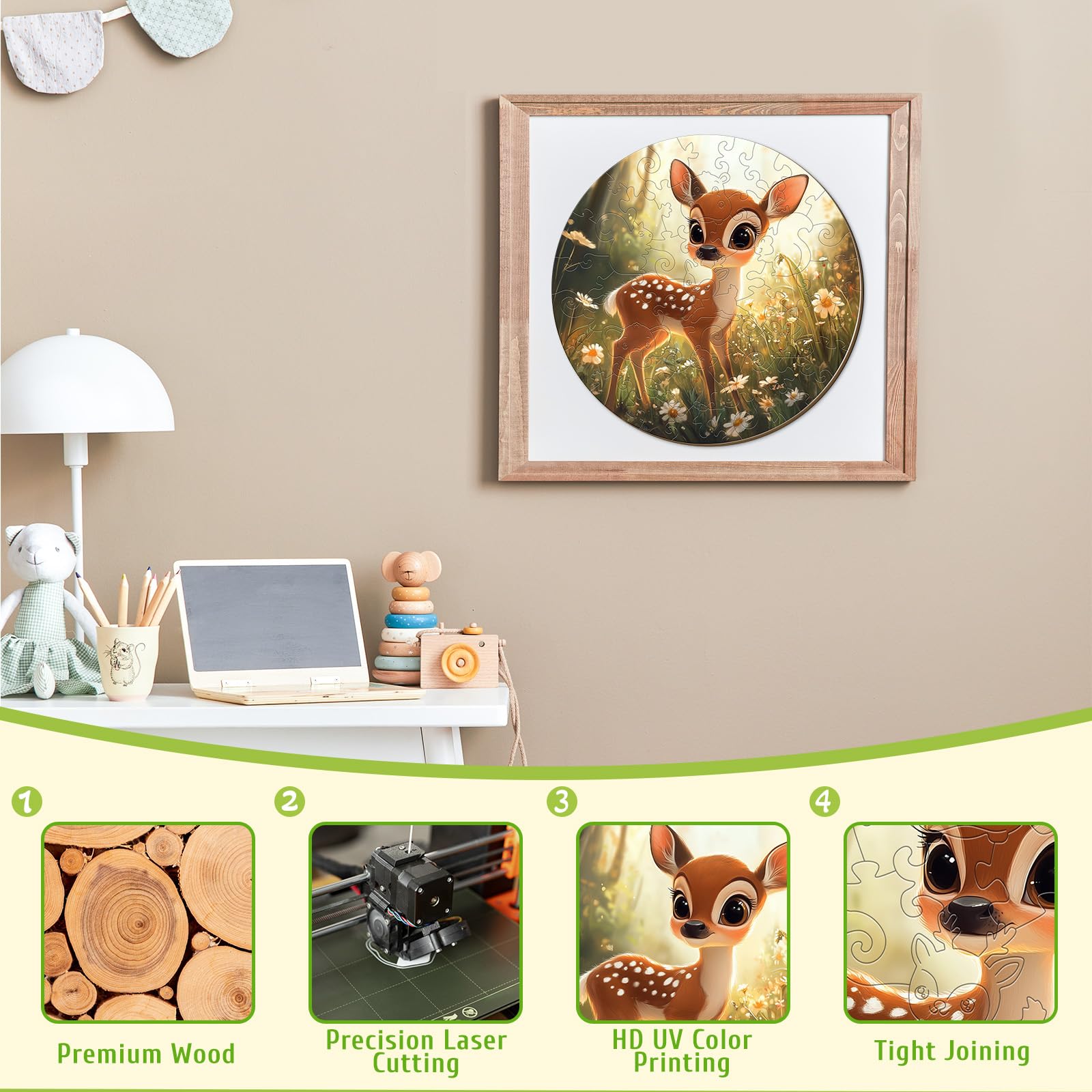 Cute Deer 50 Piece Kids Wood Puzzle Woodland Gift - Aeekdook