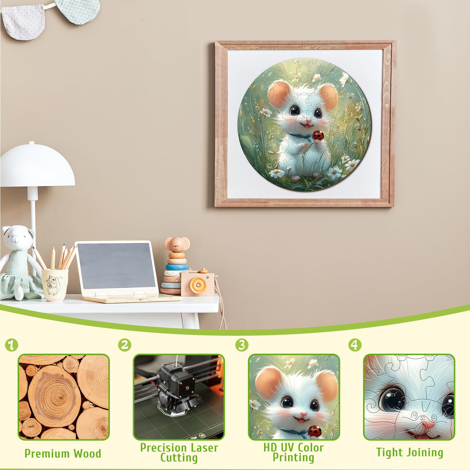 Woodland Mouse 50 Piece Kids Wood Puzzle - Aeekdook