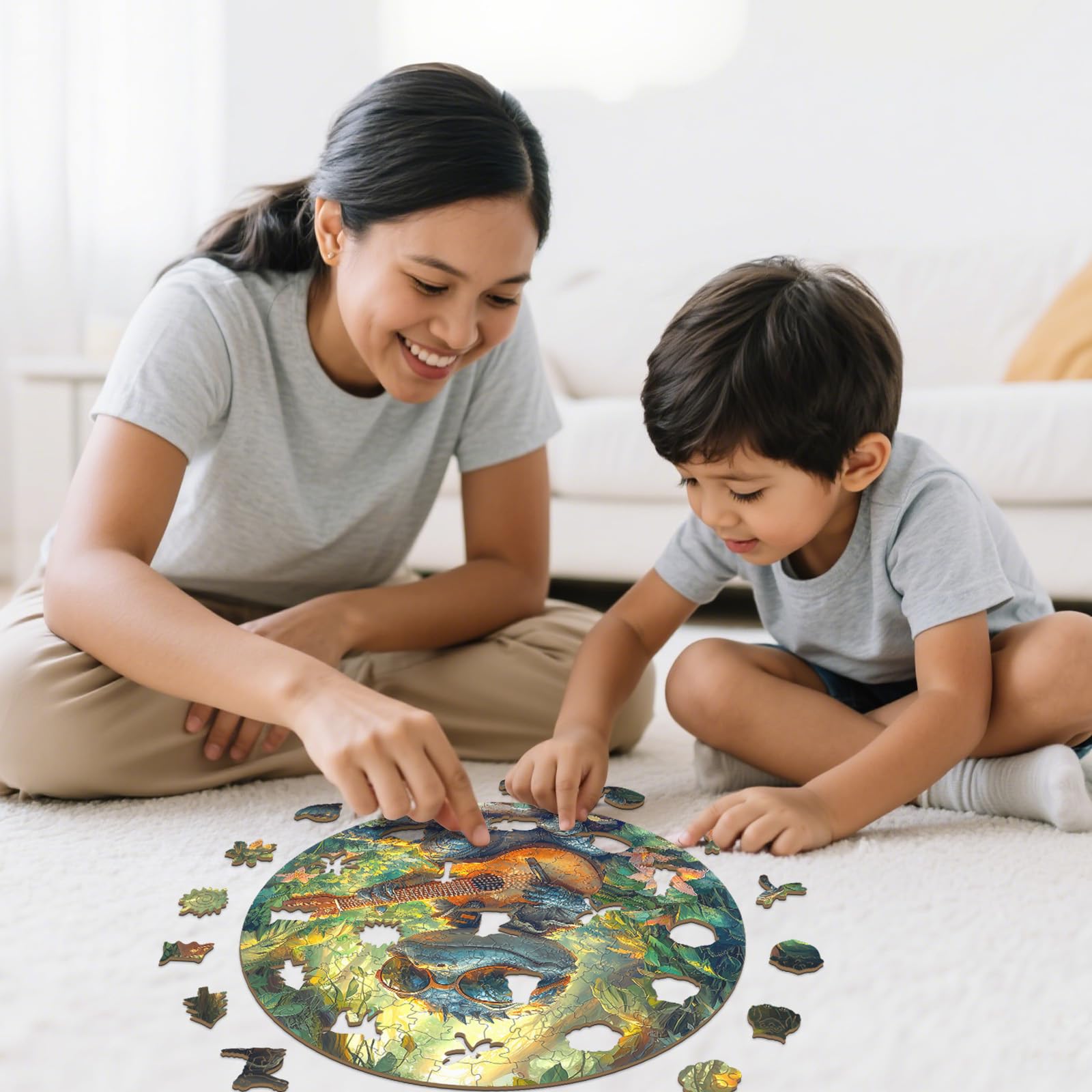 Guitar Crocodile Unique Shape Wood Puzzle Musician Gift - Aeekdook