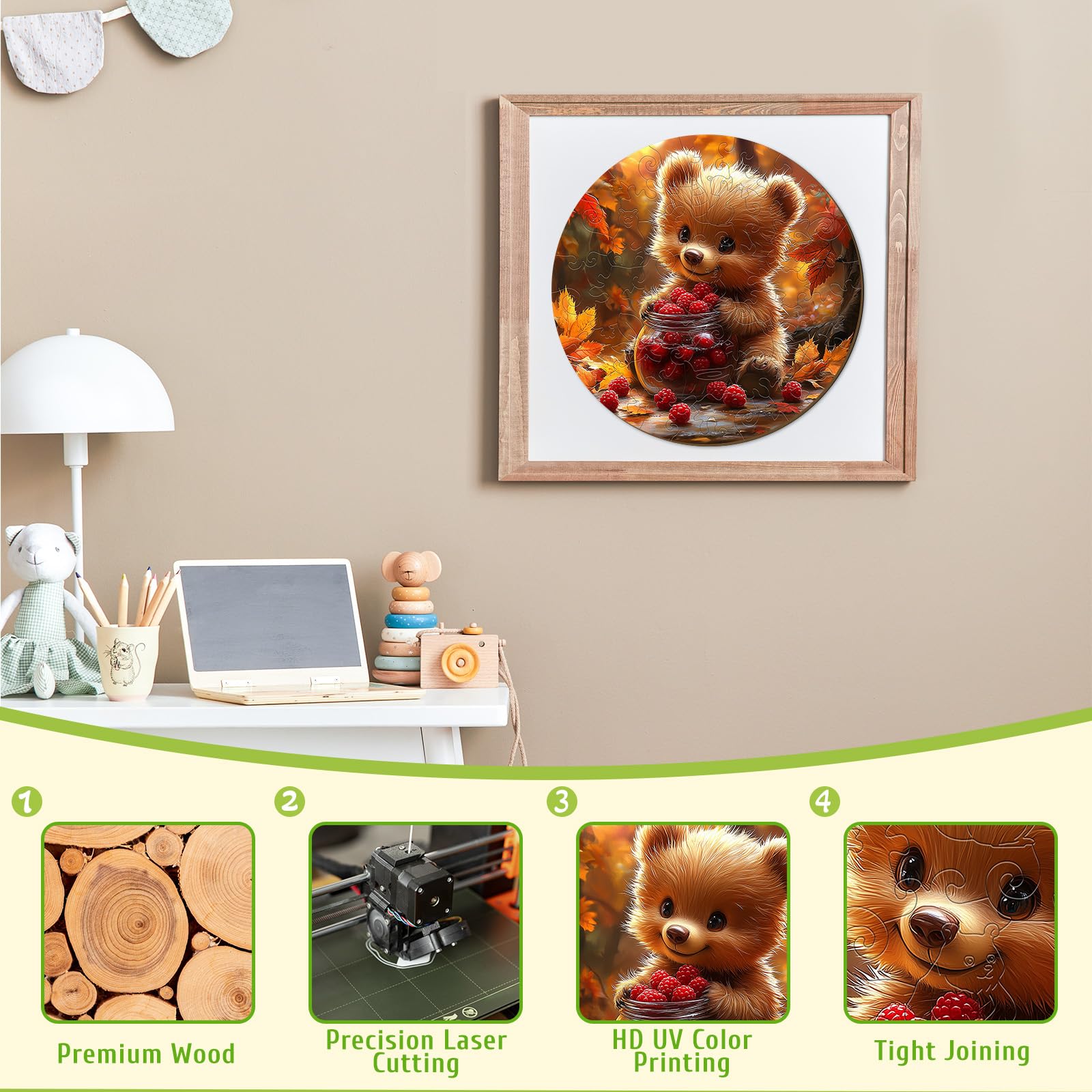 Berry Bear 50 Piece Kids Wood Puzzle Forest Animal - Aeekdook