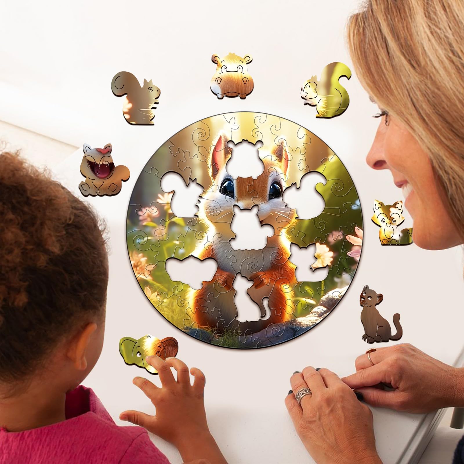 Cute Squirrel 50 Piece Wood Puzzle for Kids Ages 4-8 - Aeekdook