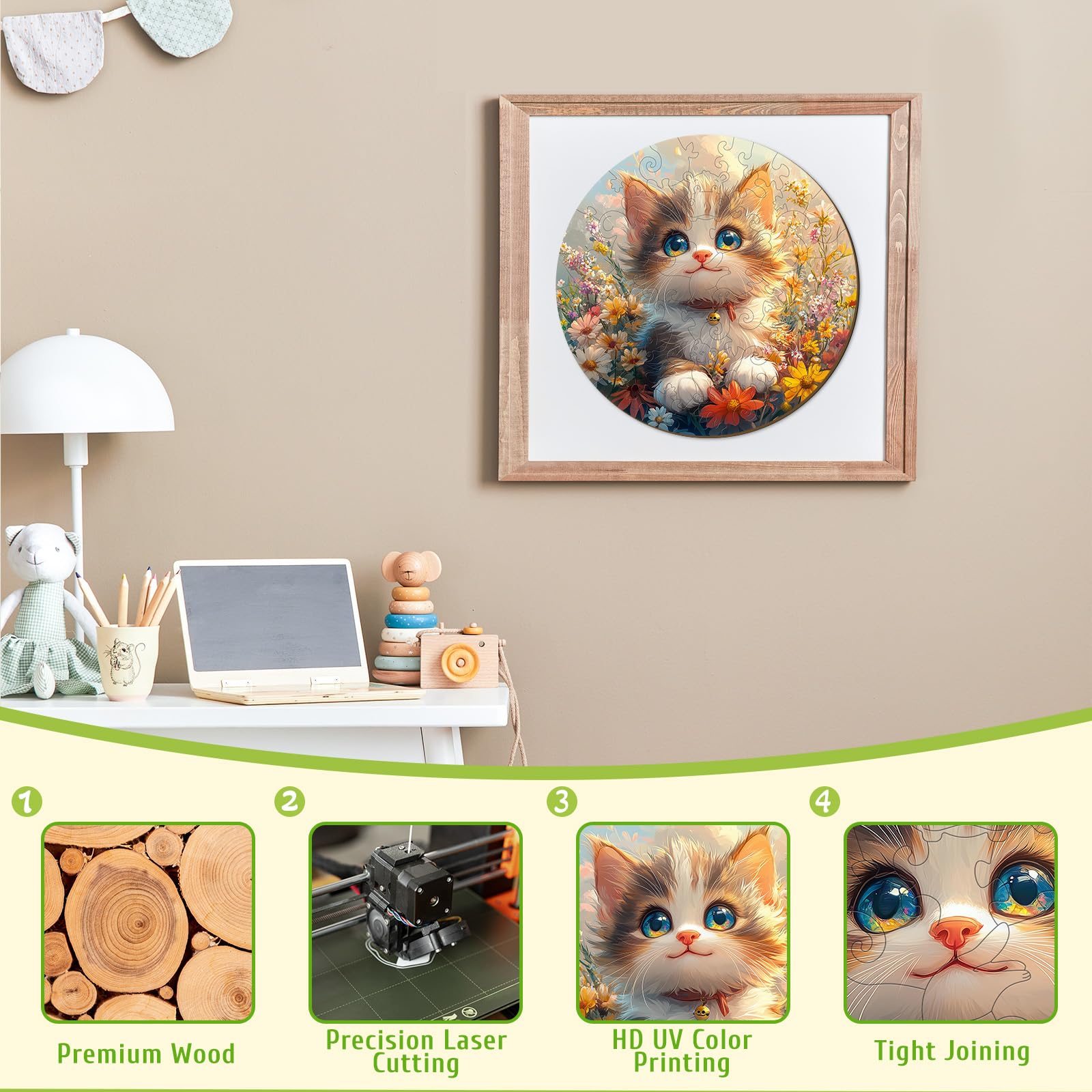 Lovely Cat 50 Piece Kids Wood Puzzle Kitten Gift - Aeekdook