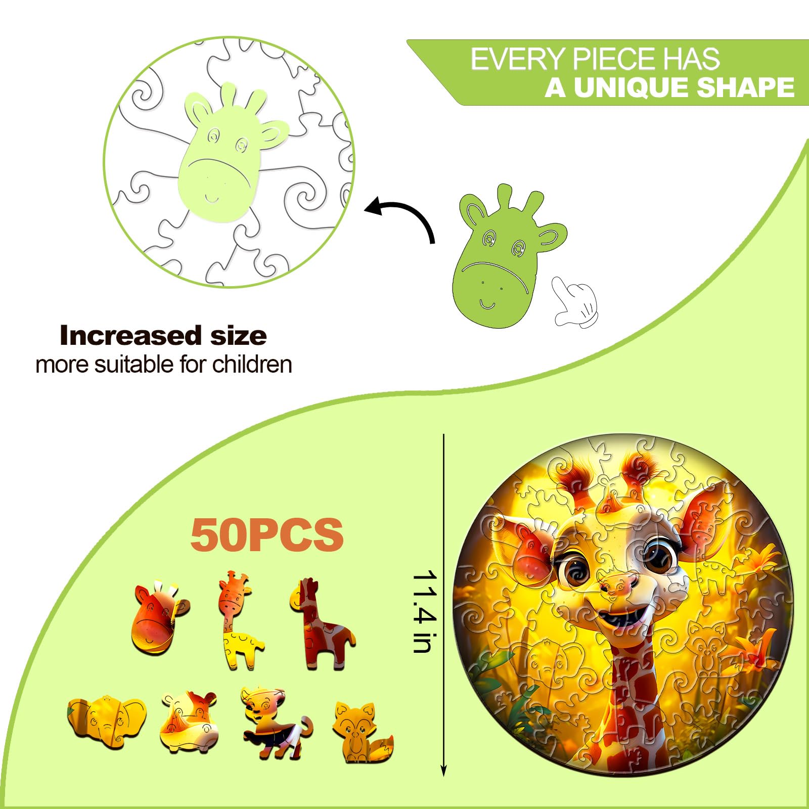 Giraffe 50 Piece Wood Puzzle for Kids Learning Toy - Aeekdook