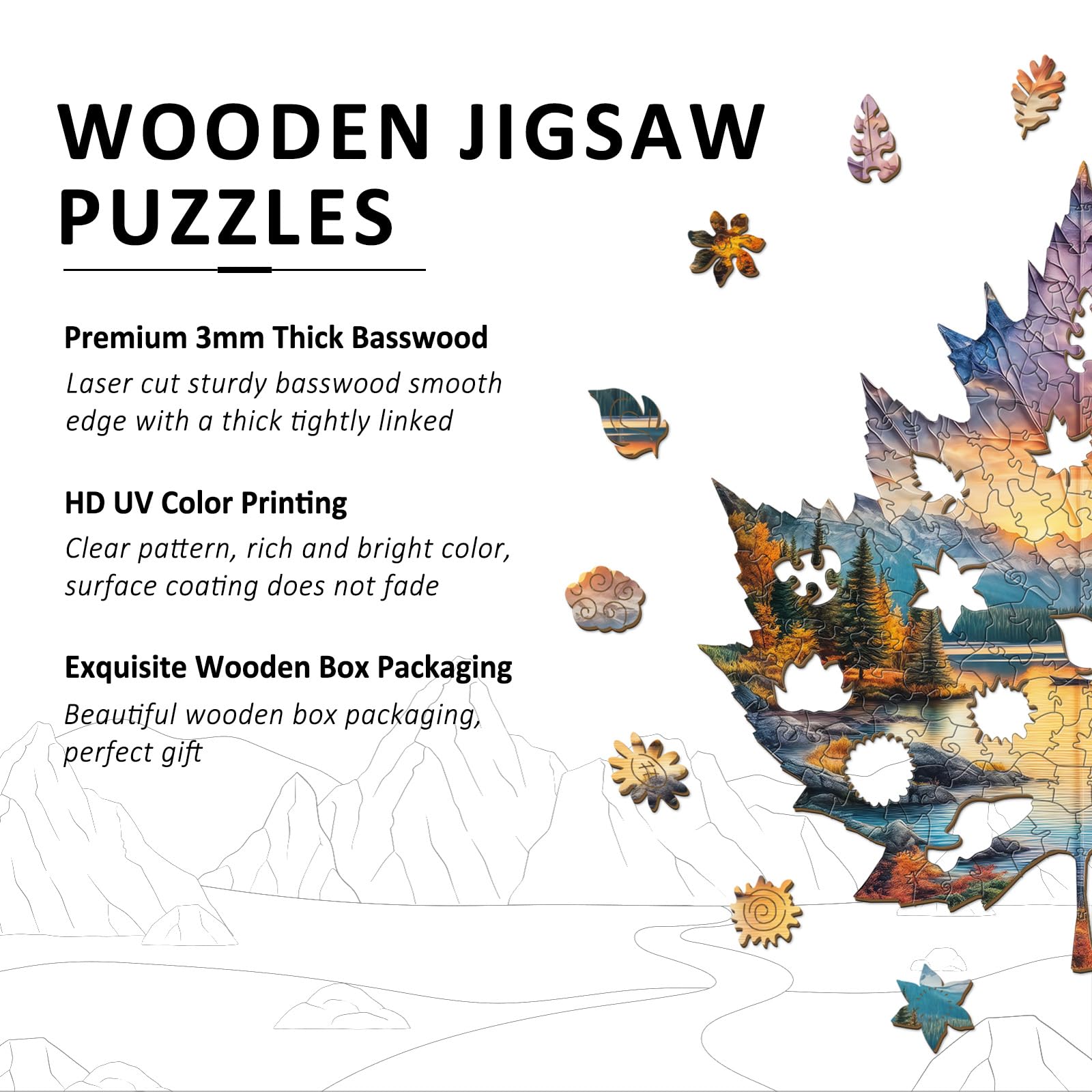 Sunset Maple Wood Puzzle Autumn Landscape Artwork - Aeekdook