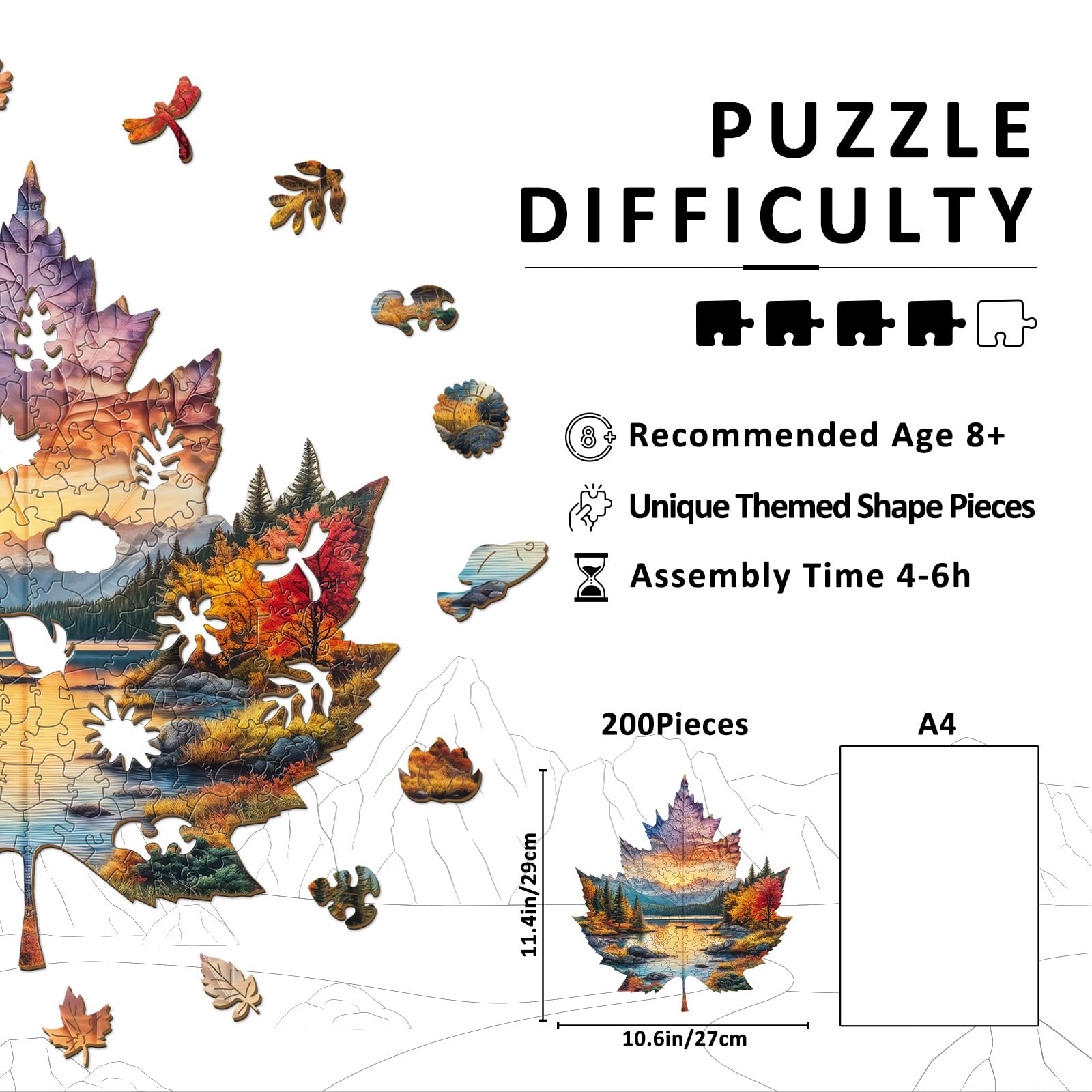 Sunset Maple Wood Puzzle Autumn Landscape Artwork - Aeekdook