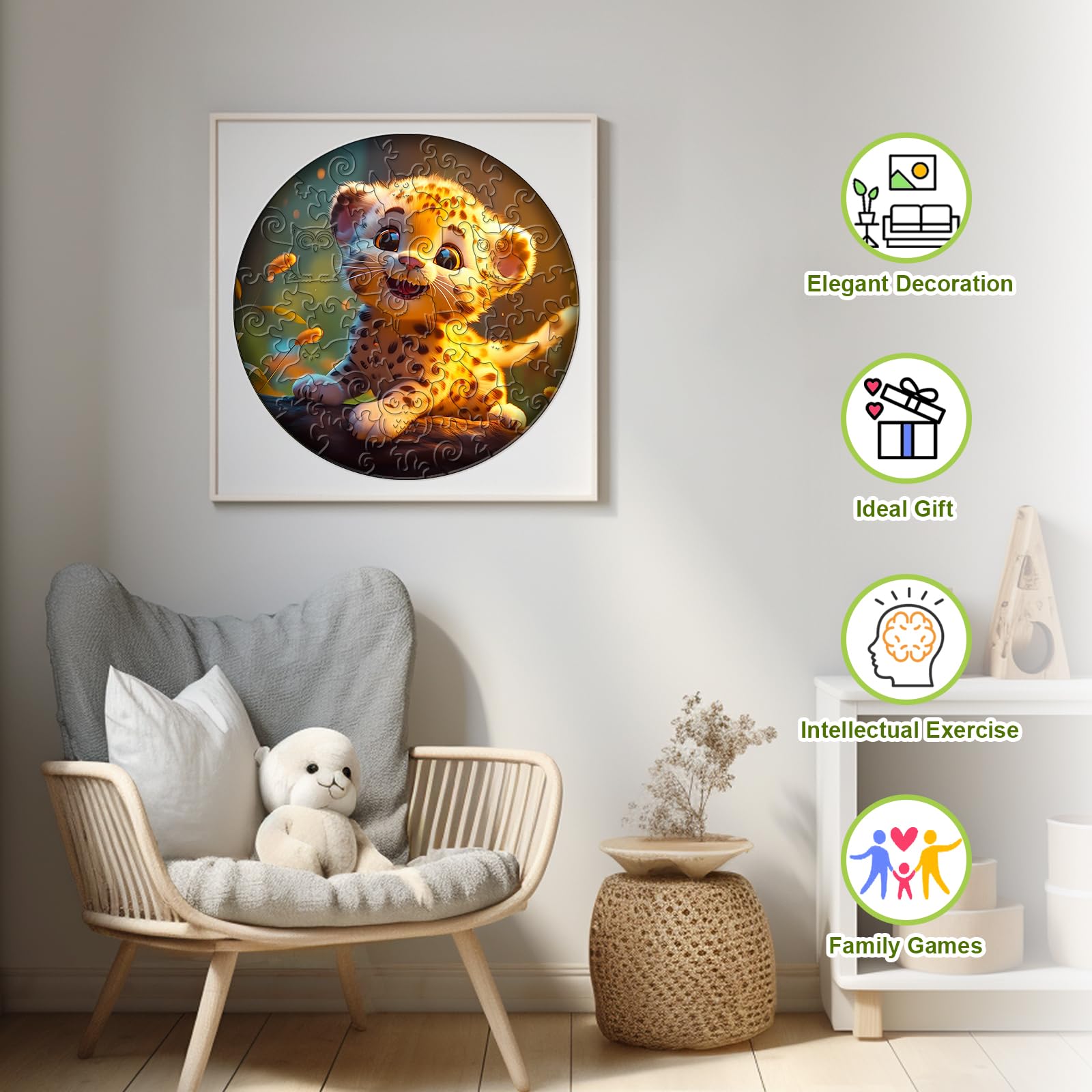 Cute Leopard 50 Piece Kids Wood Puzzle Ages 3-7 - Aeekdook