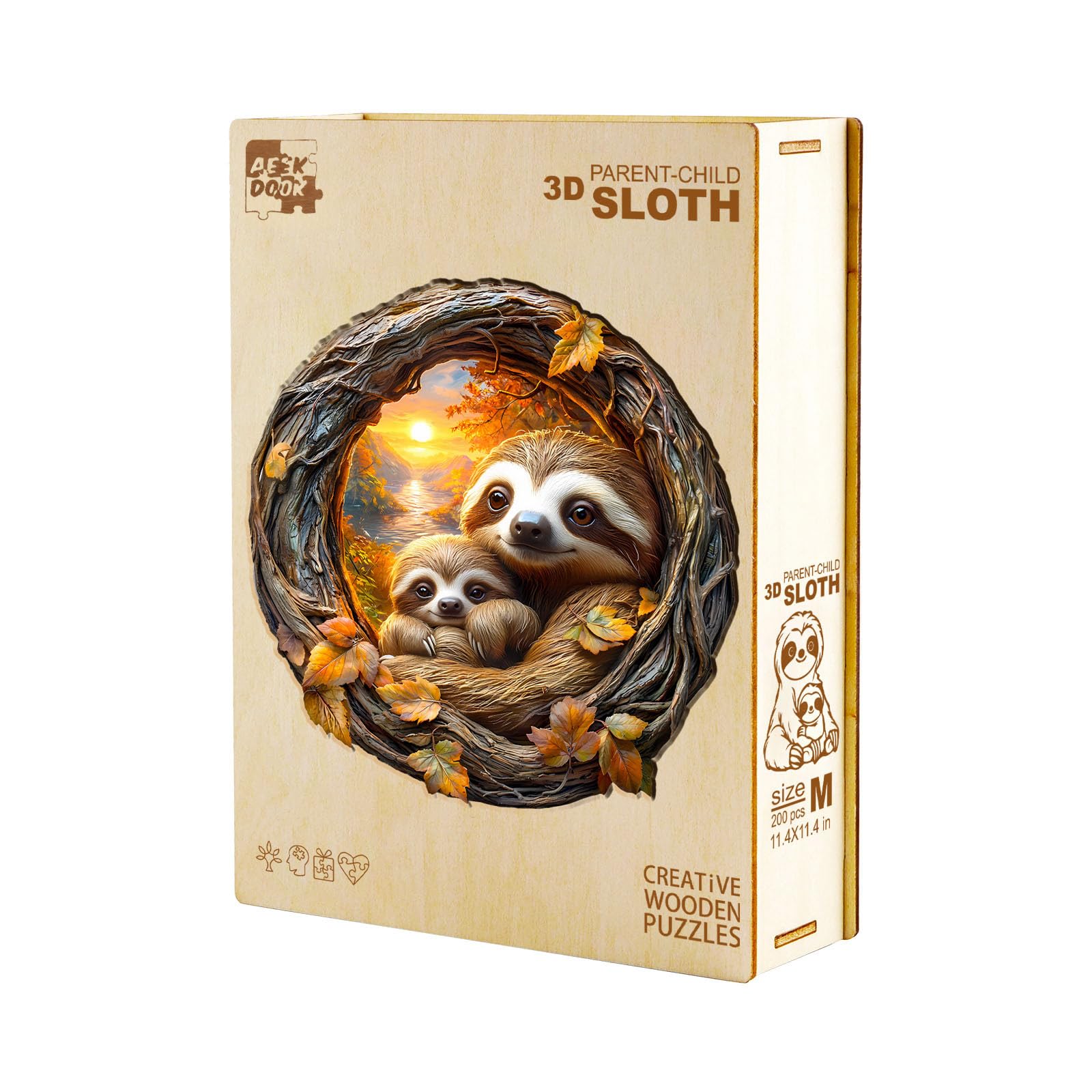 3D Parent-Child Sloth Wood Puzzle Family Bonding - Aeekdook