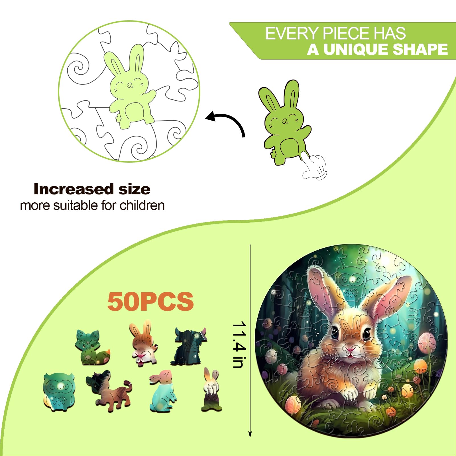 Cute Bunny 50 Piece Wood Puzzle for Kids Ages 4-8 - Aeekdook