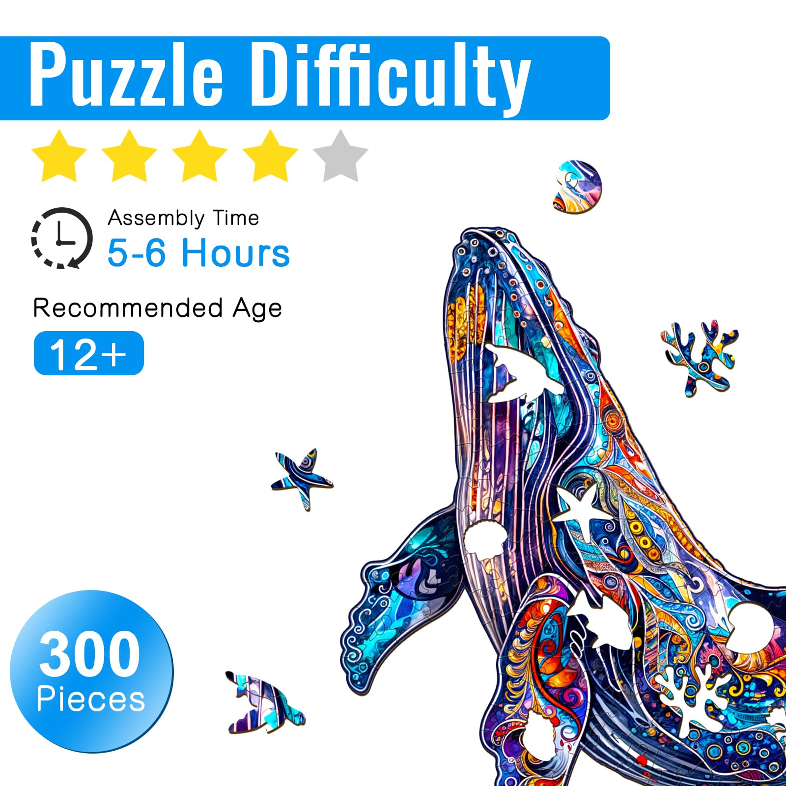 Blue Whale Wood Puzzles Adult