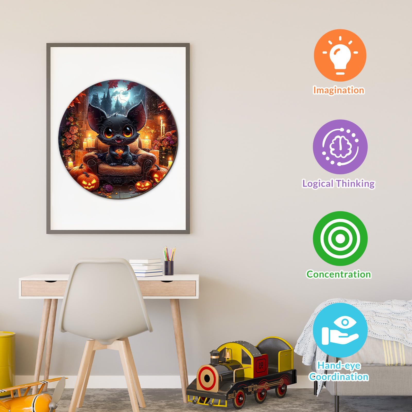 Halloween Black Bat 50 Piece Kids Wood Puzzle Gift - Aeekdook
