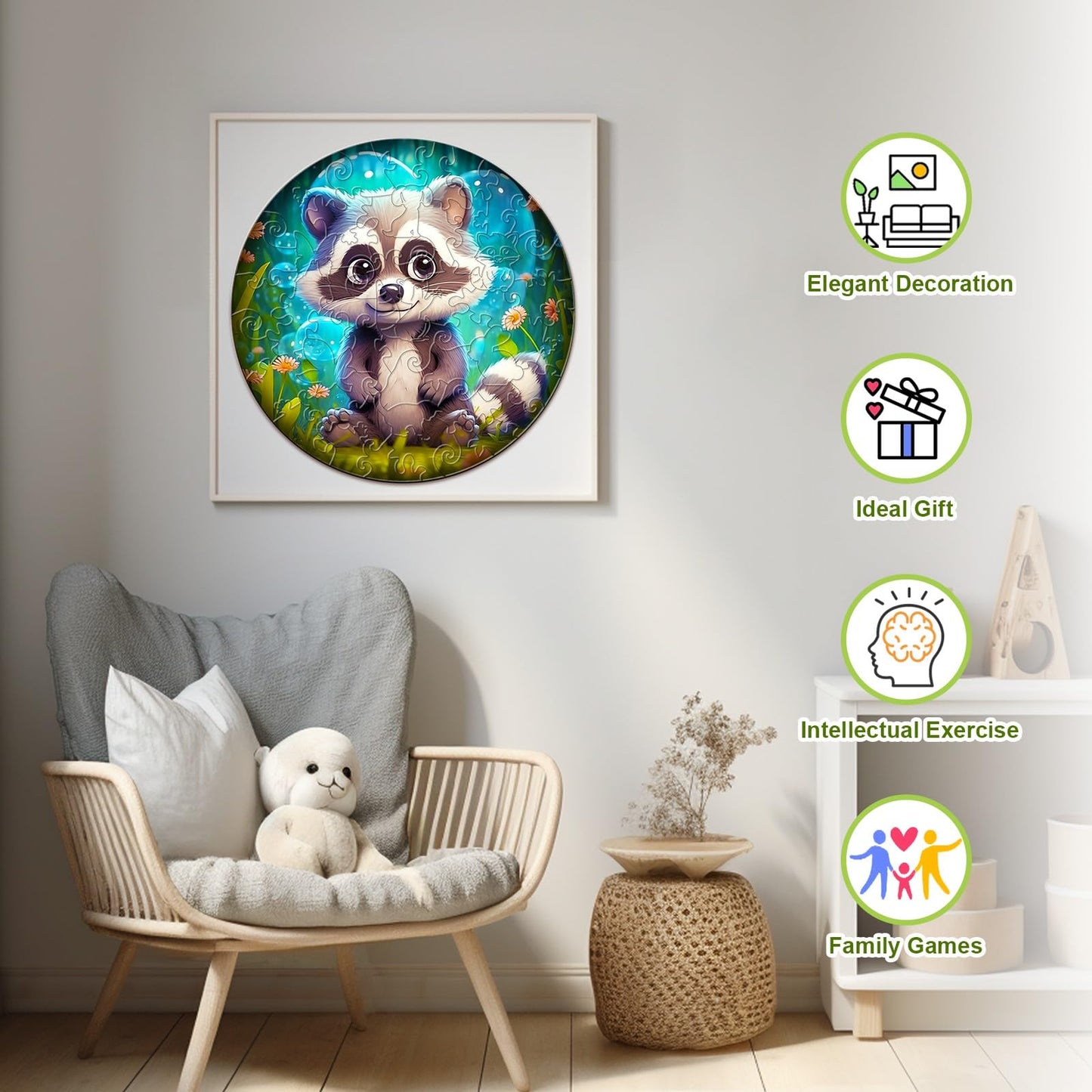 Cute Raccoon Wooden Puzzles for Kids 50 Pieces
