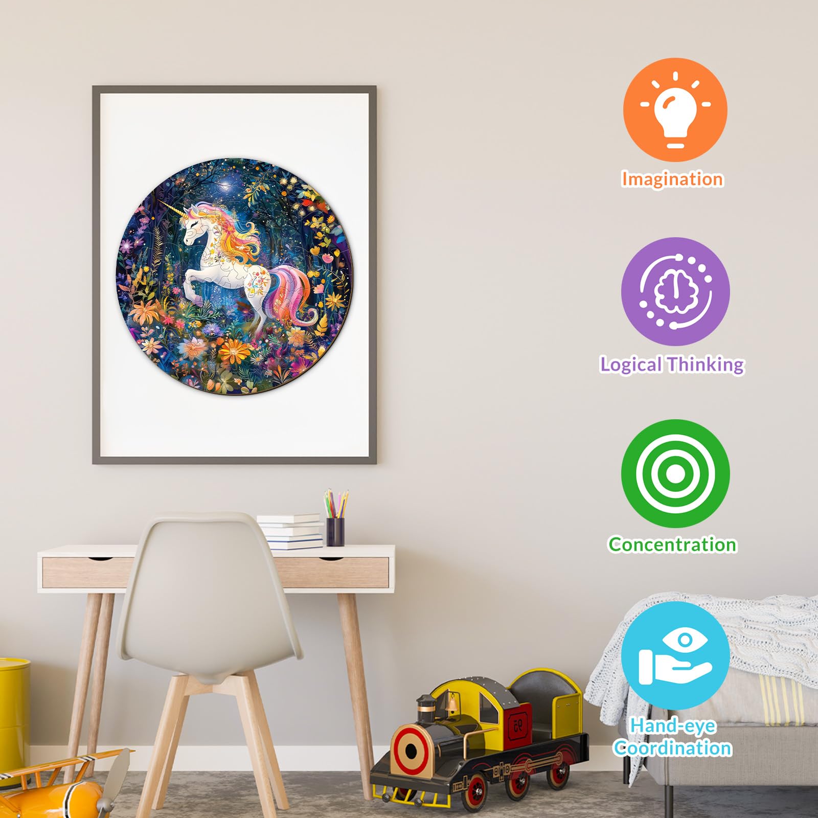 Rainbow Unicorn 50 Piece Kids Wood Puzzle Magical - Aeekdook