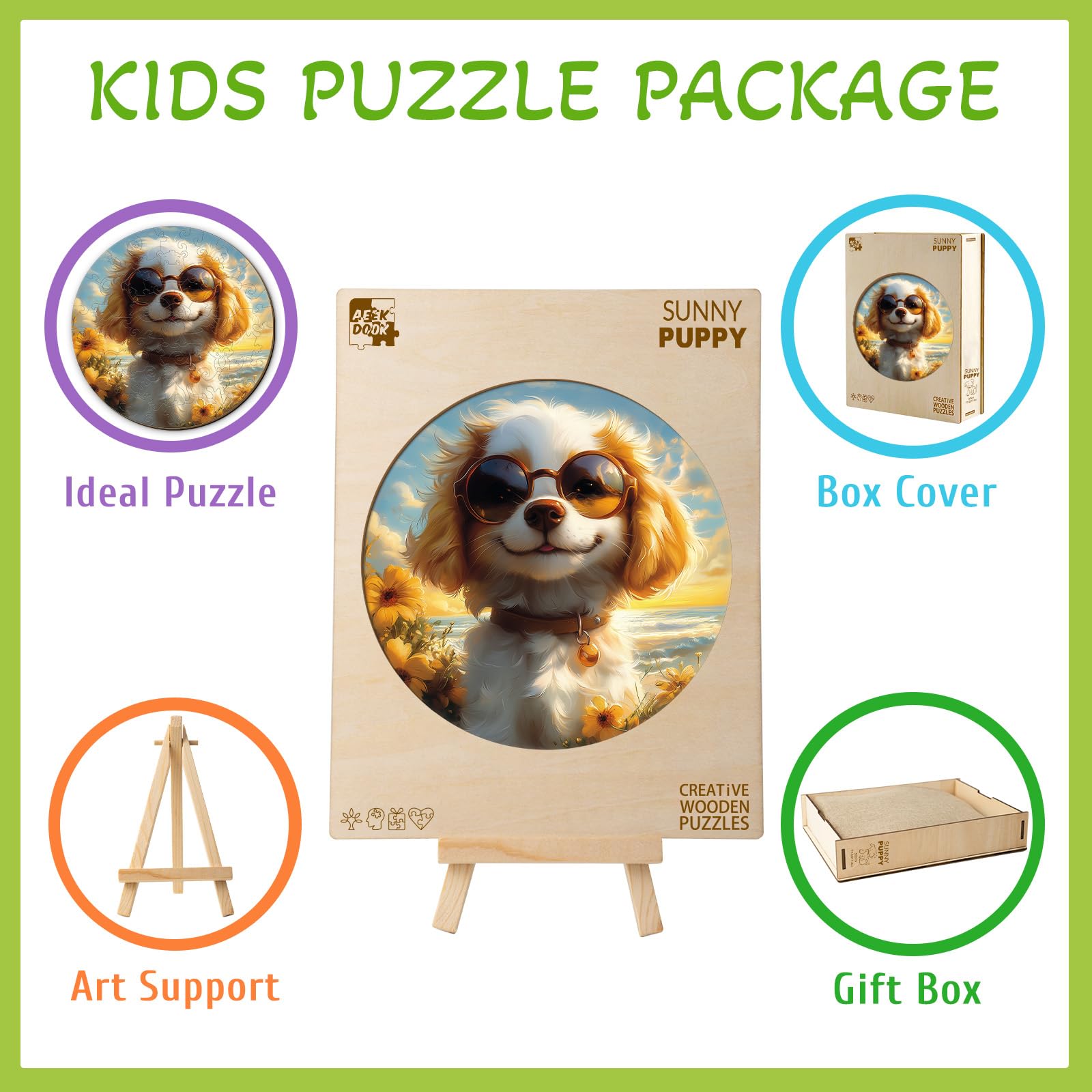 Sunny Puppy 50 Piece Kids Wood Puzzle Cute Pet - Aeekdook