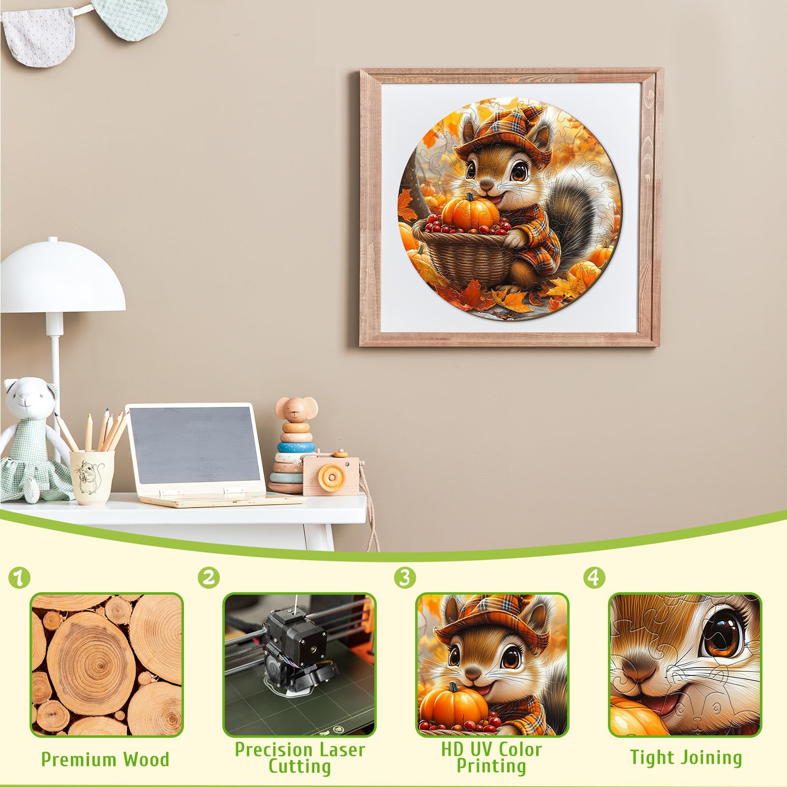 Squirrel's Harvest 50 Piece Kids Wood Puzzle - Aeekdook