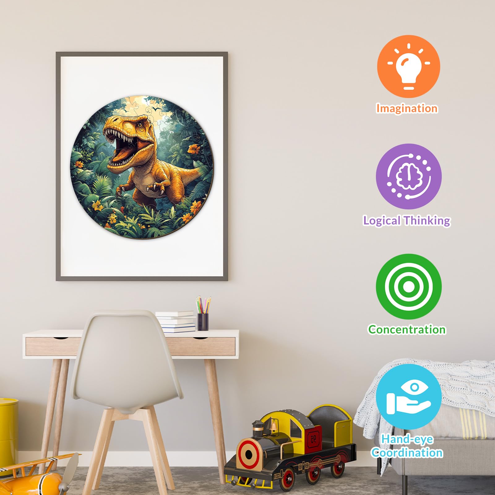 Dinosaur 50 Piece Kids Wood Puzzle T-Rex Theme - Aeekdook