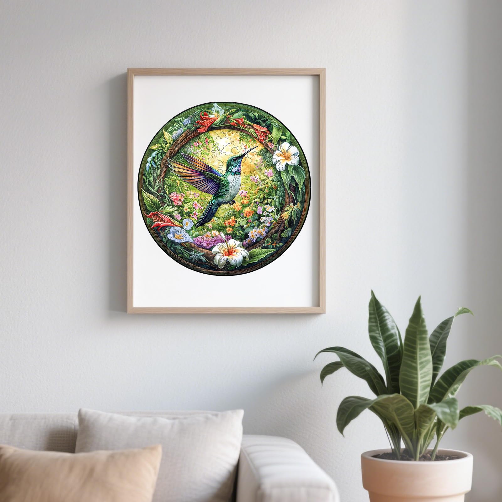 Hummingbird Gardens Wood Puzzle Floral Nature Decor - Aeekdook