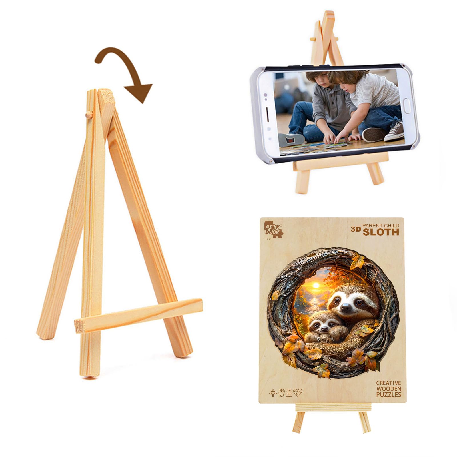 3D Parent-Child Sloth Wood Puzzle Family Bonding - Aeekdook