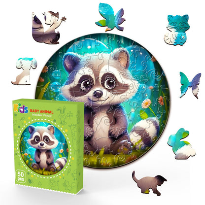 Cute Raccoon Wooden Puzzles for Kids 50 Pieces