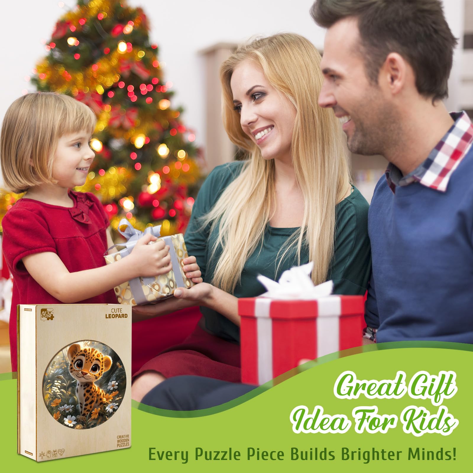 Cute Leopard 50 Piece Wood Puzzle for Young Children - Aeekdook