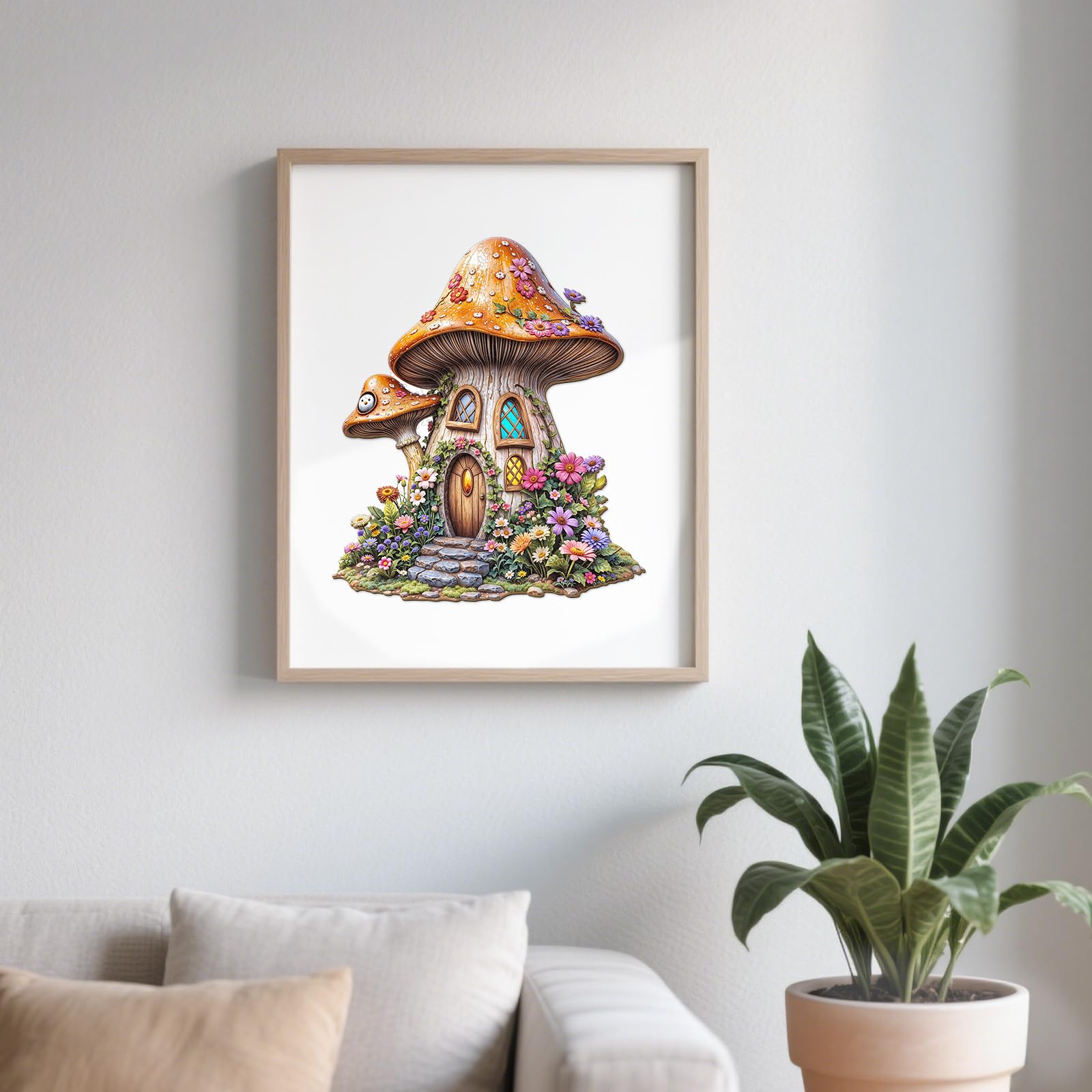 Mushroom Fairy House Wood Puzzle Whimsical Fantasy - Aeekdook