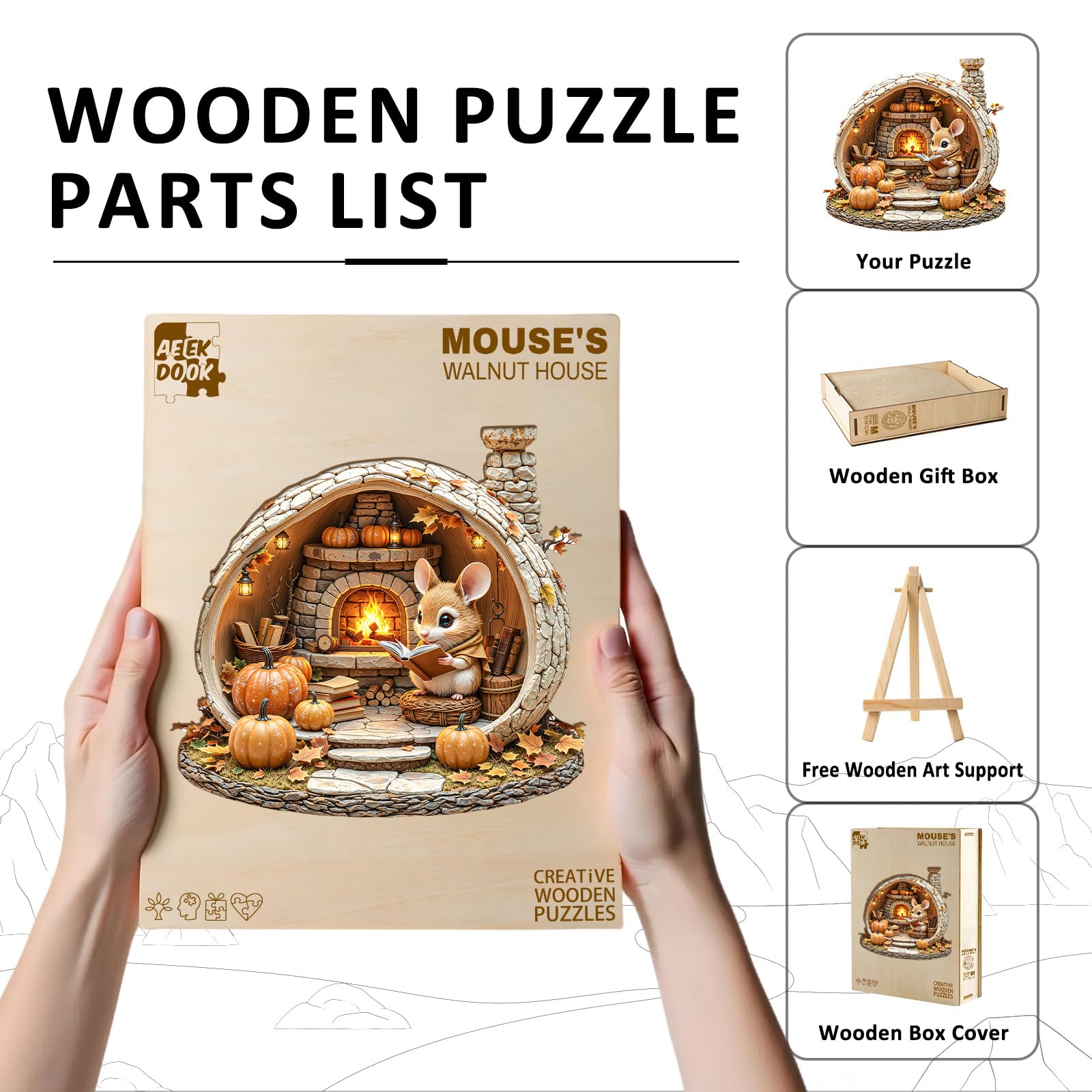 Mouse's Walnut House Unique Shape Wood Puzzle - Aeekdook