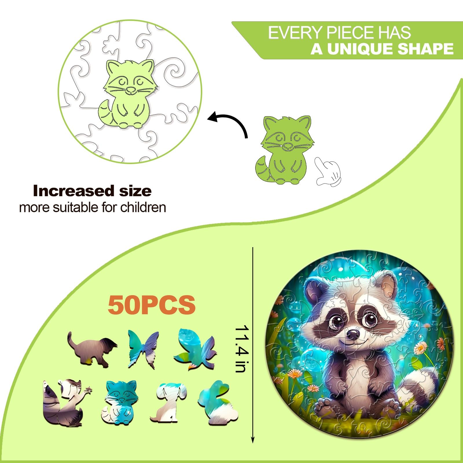 Cute Raccoon 50 Piece Wood Puzzle for Kids Ages 4-8 - Aeekdook