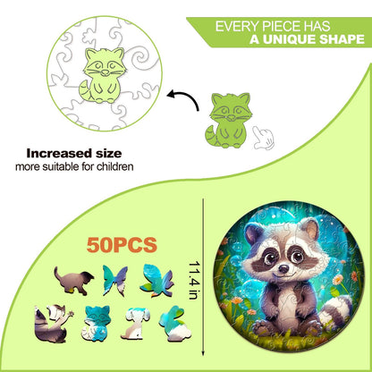 Cute Raccoon Wooden Puzzles for Kids 50 Pieces