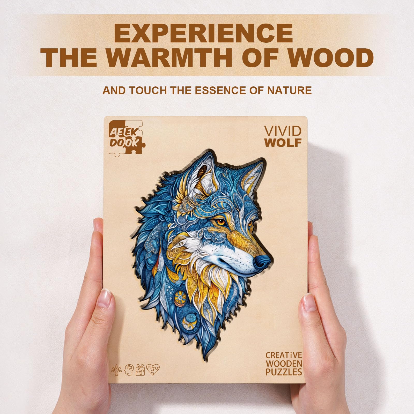 Vivid Wolf Unique Shape Wood Puzzle Wild Animal Art - Aeekdook