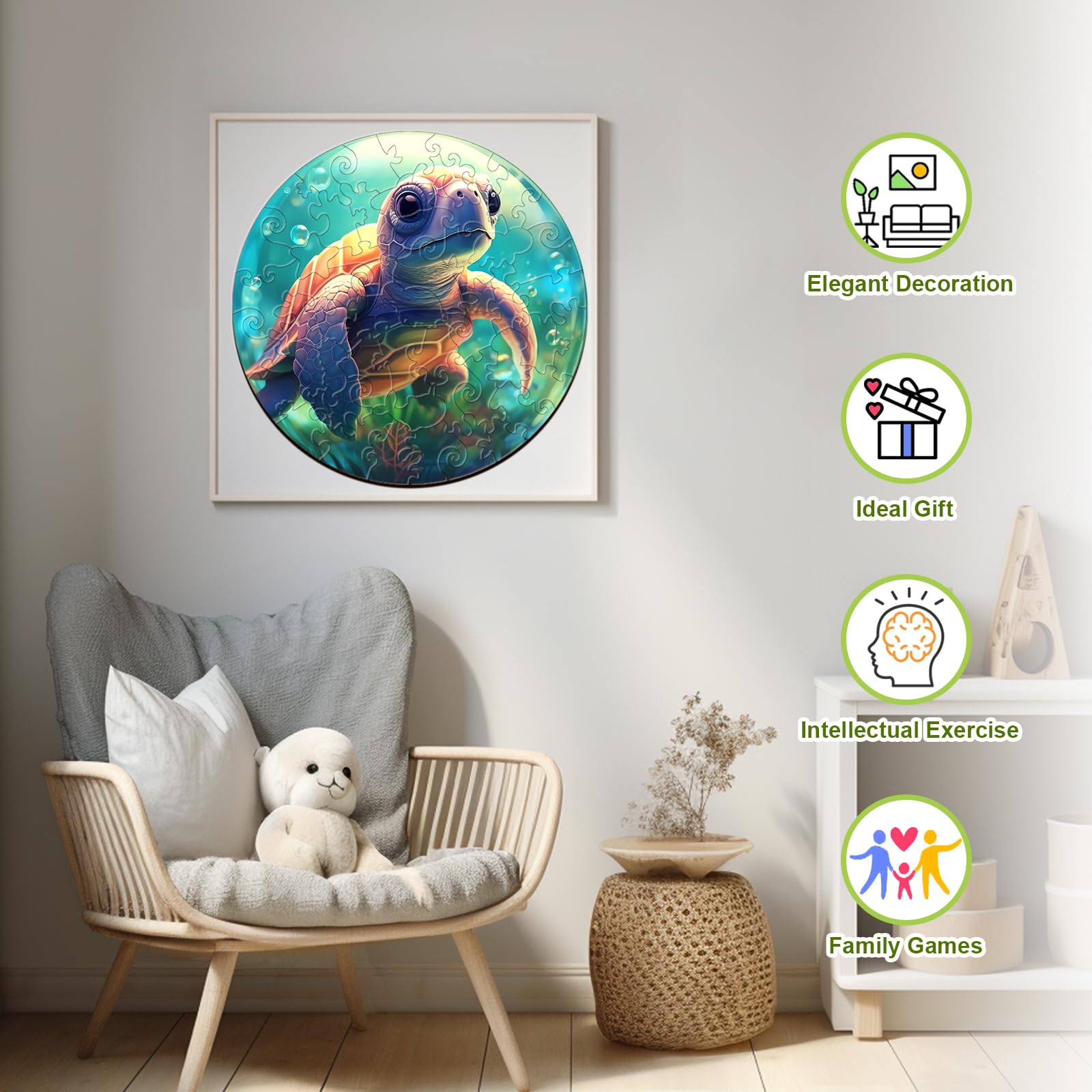 Baby Sea Turtle 50 Piece Wood Puzzle for Toddlers - Aeekdook