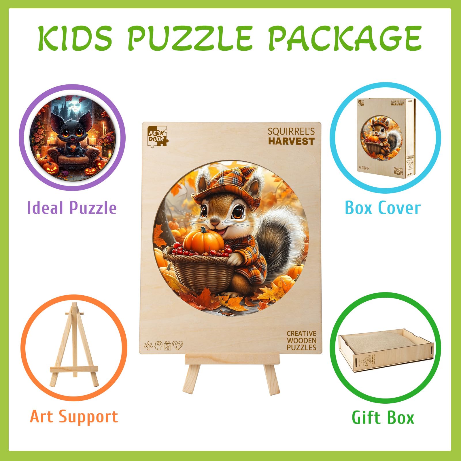 Squirrel's Harvest 50 Piece Kids Wood Puzzle - Aeekdook