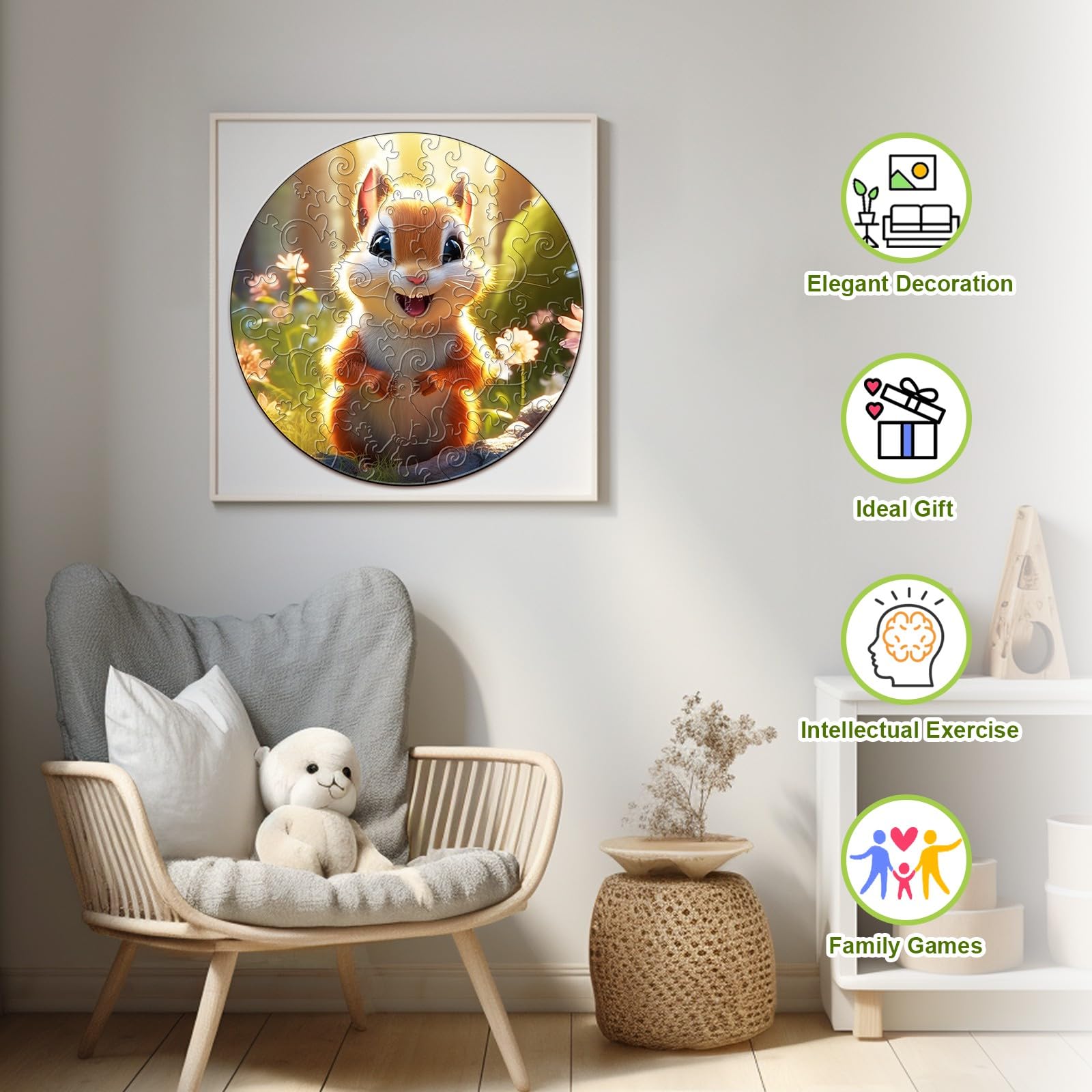 Cute Squirrel 50 Piece Wood Puzzle for Kids Ages 4-8 - Aeekdook