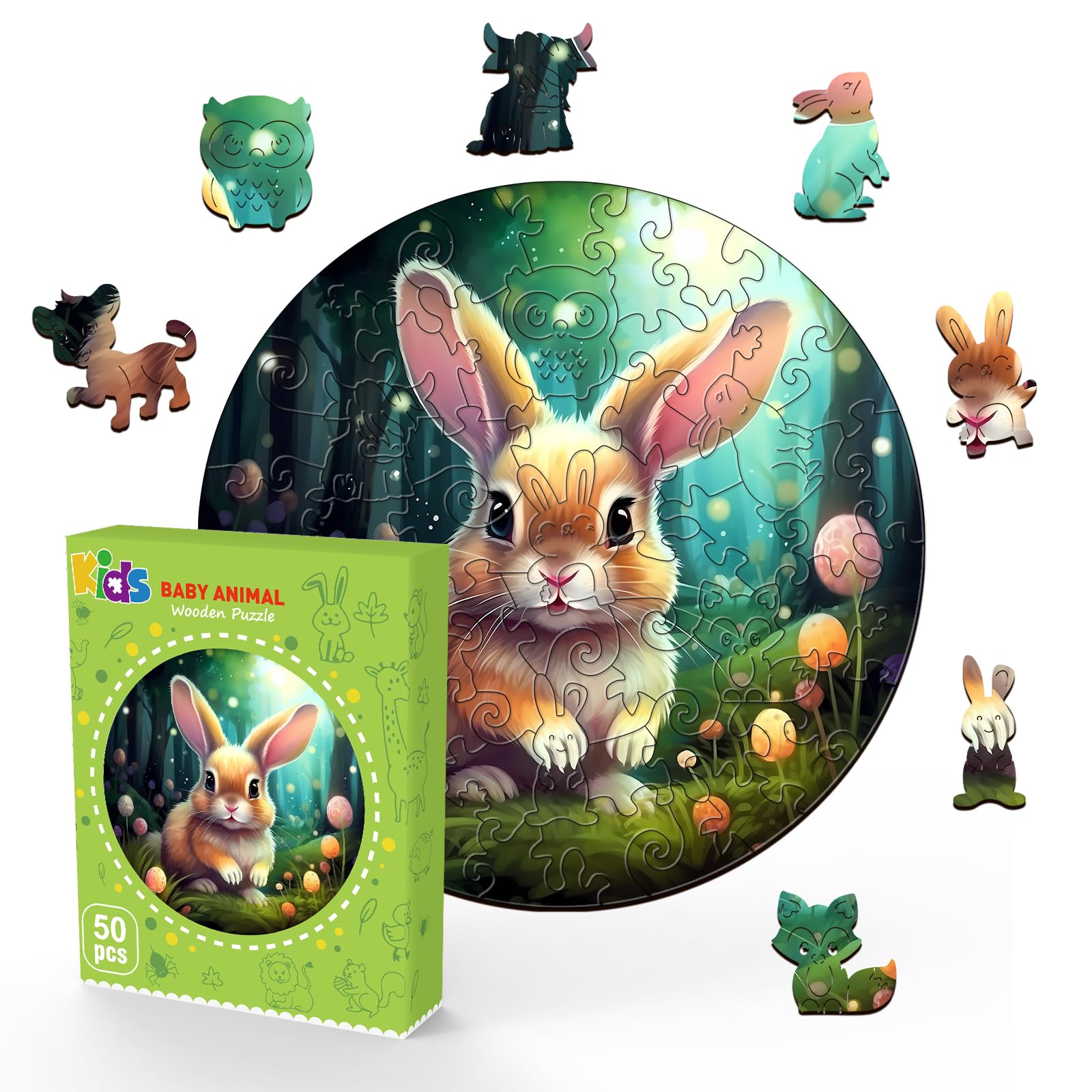 Cute Bunny 50 Piece Wood Puzzle for Kids Ages 4-8 - Aeekdook