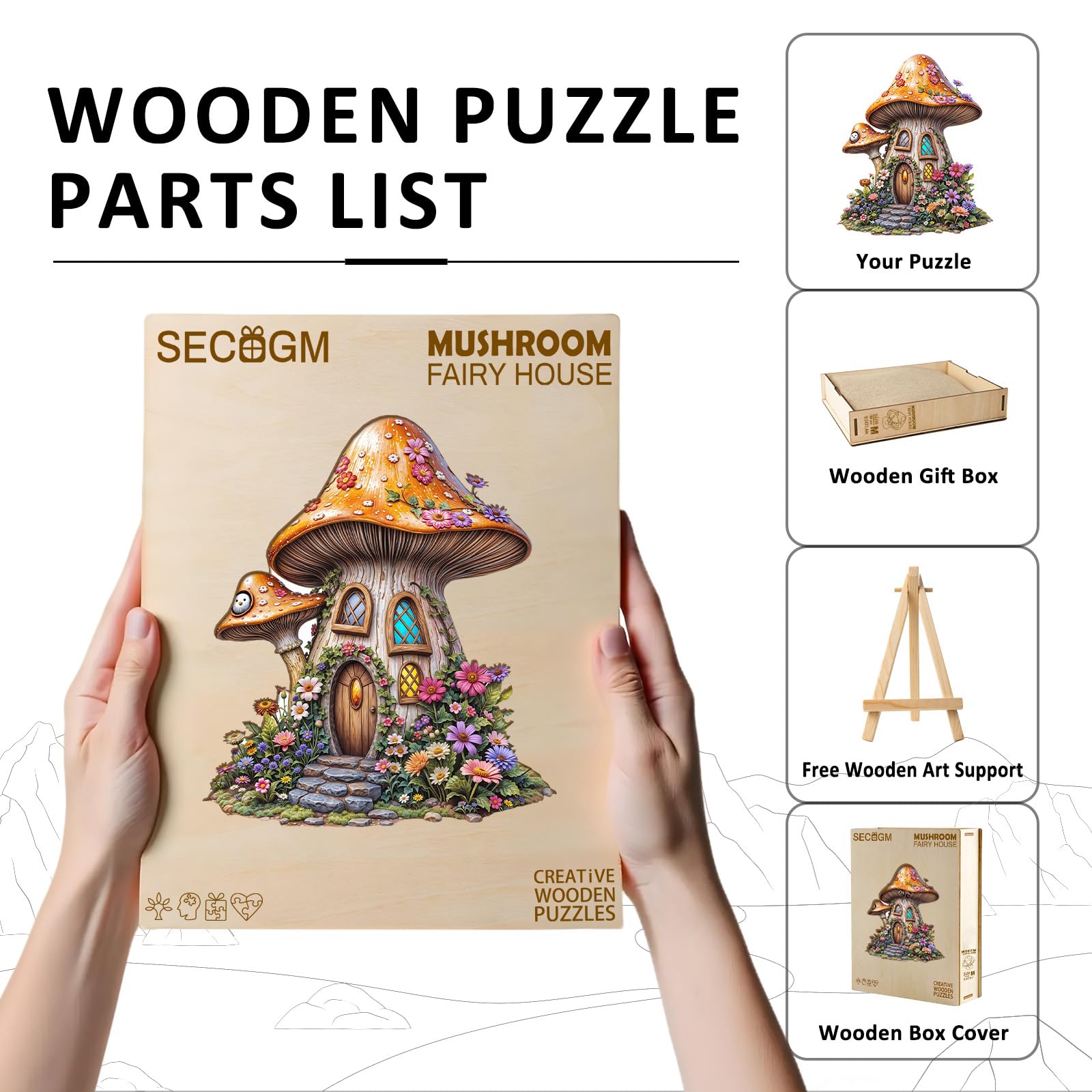 Mushroom Fairy House Wood Puzzle Whimsical Fantasy - Aeekdook