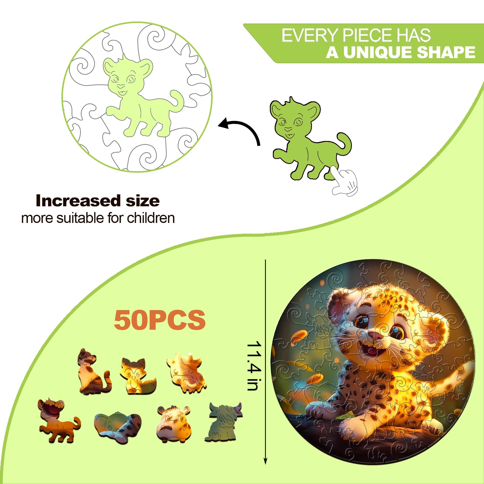 Cute Leopard 50 Piece Kids Wood Puzzle Ages 3-7 - Aeekdook