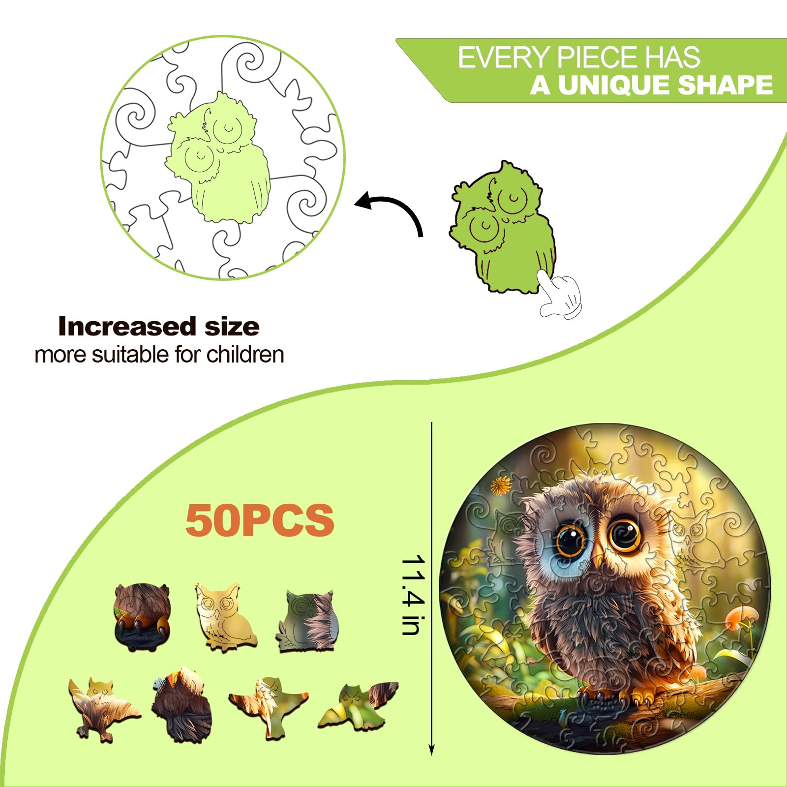 Cute Owl 50 Piece Wood Puzzle for Kids Ages 6-8 - Aeekdook