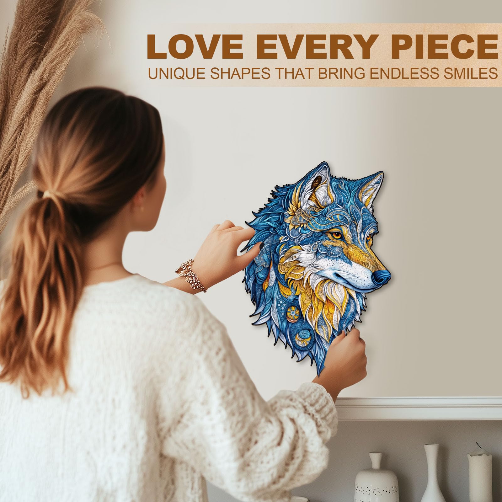 Vivid Wolf Unique Shape Wood Puzzle Wild Animal Art - Aeekdook