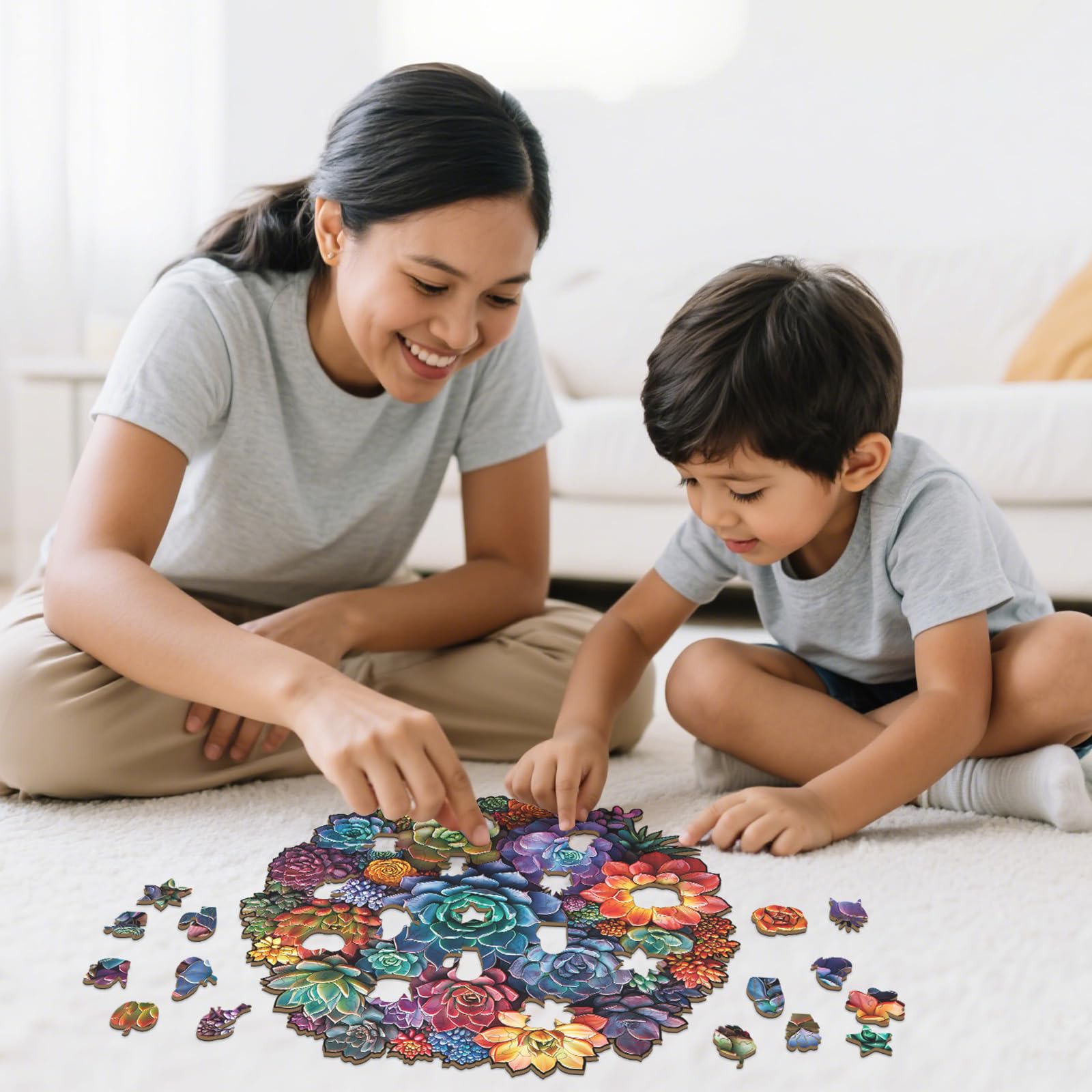 Mandala Succulent Unique Shape Wood Puzzle for Zen - Aeekdook
