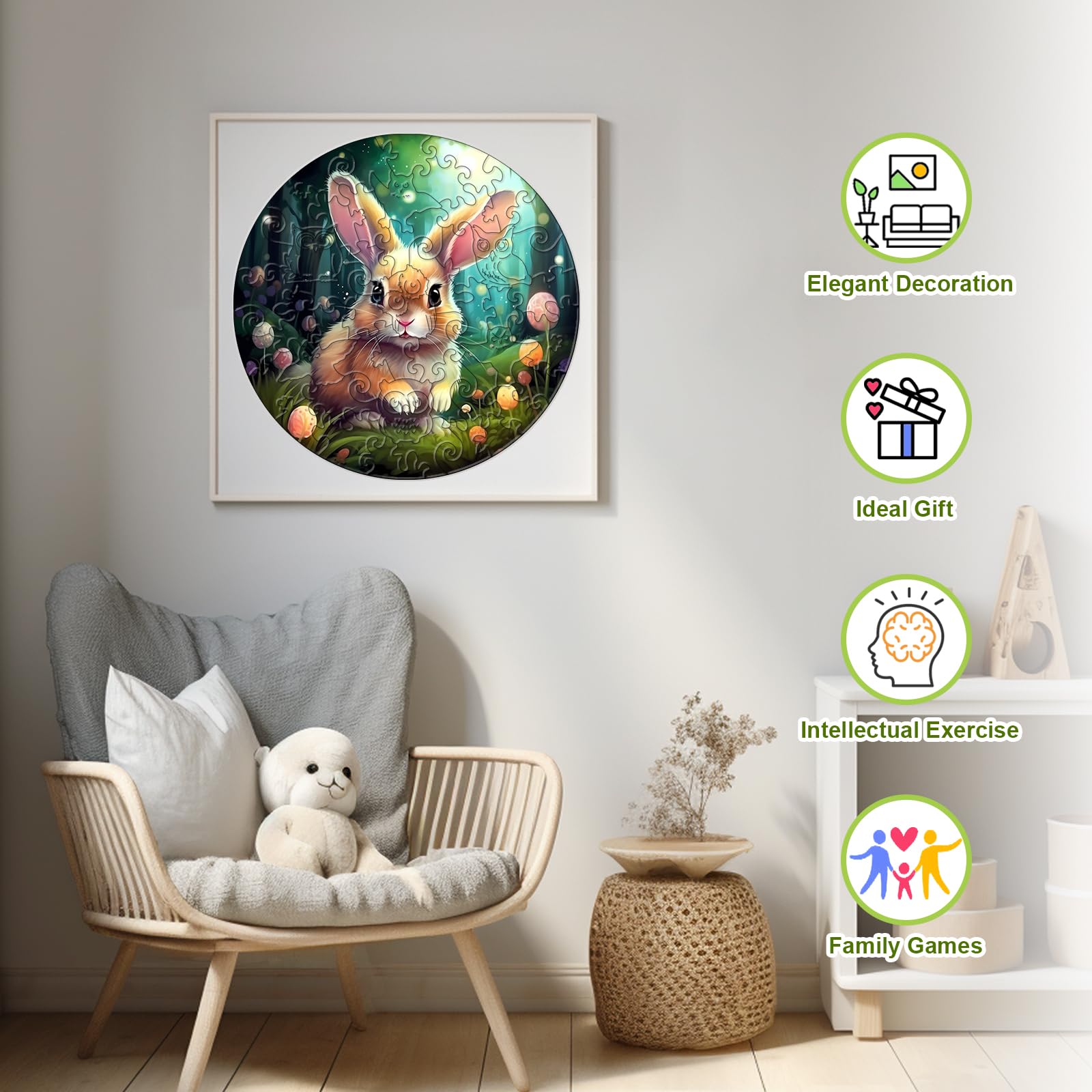 Cute Bunny 50 Piece Wood Puzzle for Kids Ages 4-8 - Aeekdook