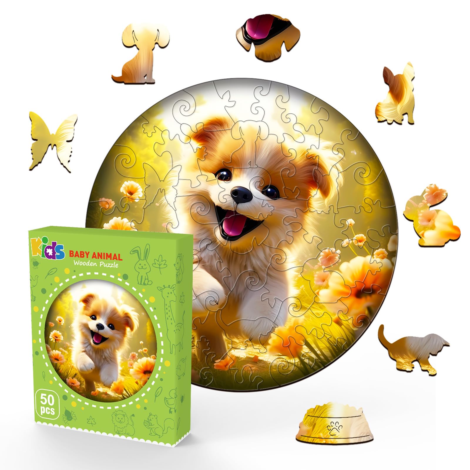 Cute Dog 50 Piece Wood Puzzle for Kids Puppy Toy - Aeekdook