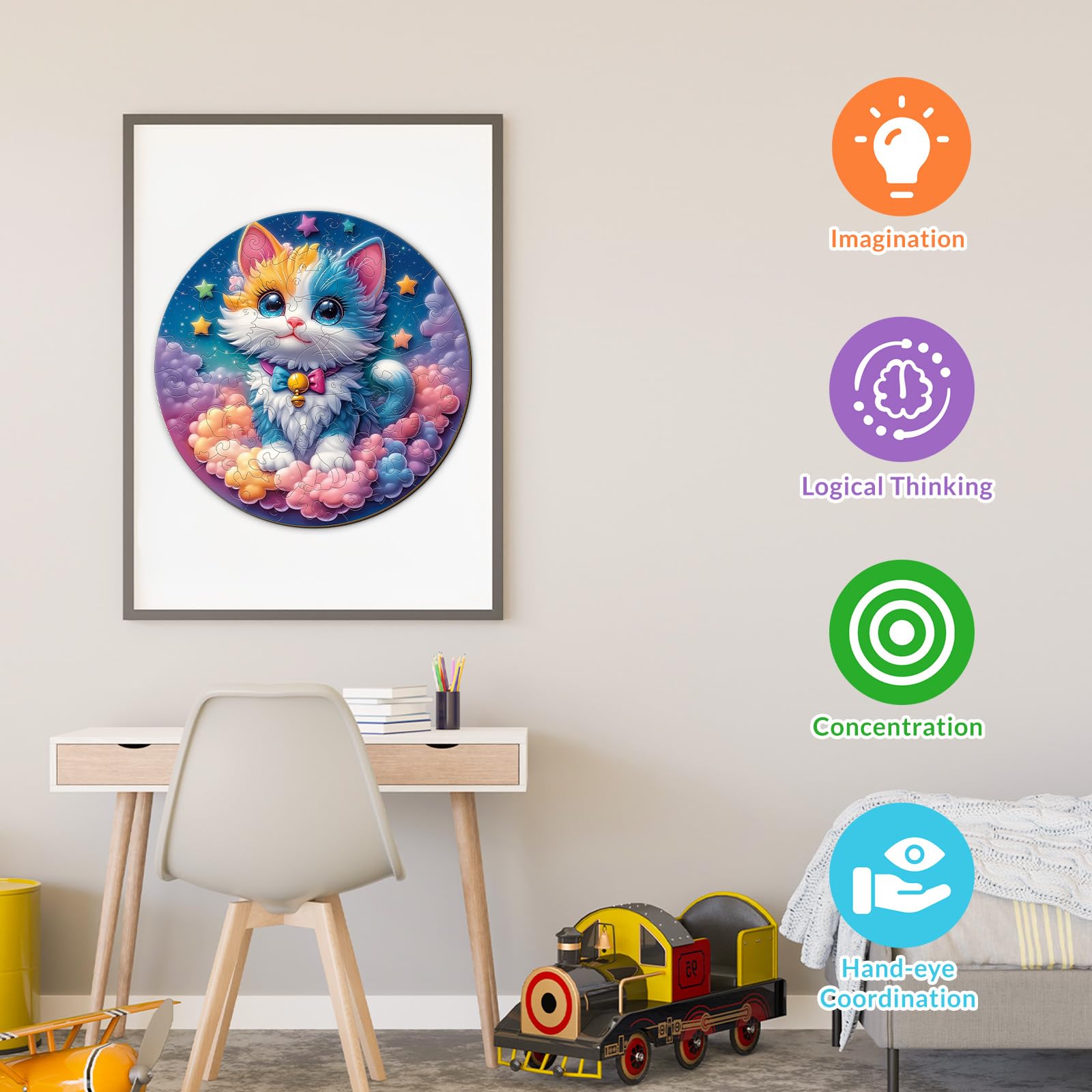 Celestial Kitten 50 Piece Wood Puzzle for Children - Aeekdook