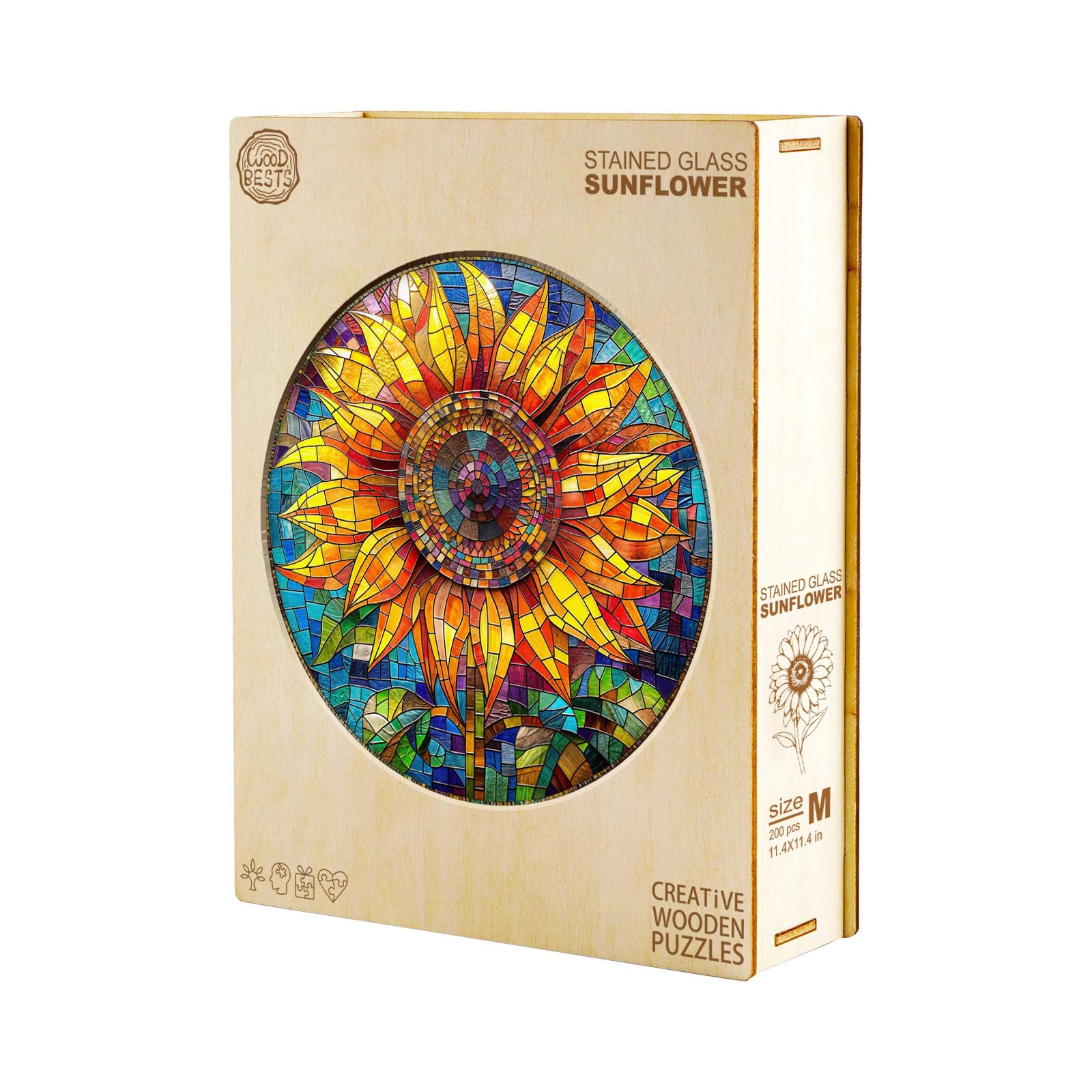 Stained Glass Sunflower Wood Puzzle Floral Wall Art - Aeekdook