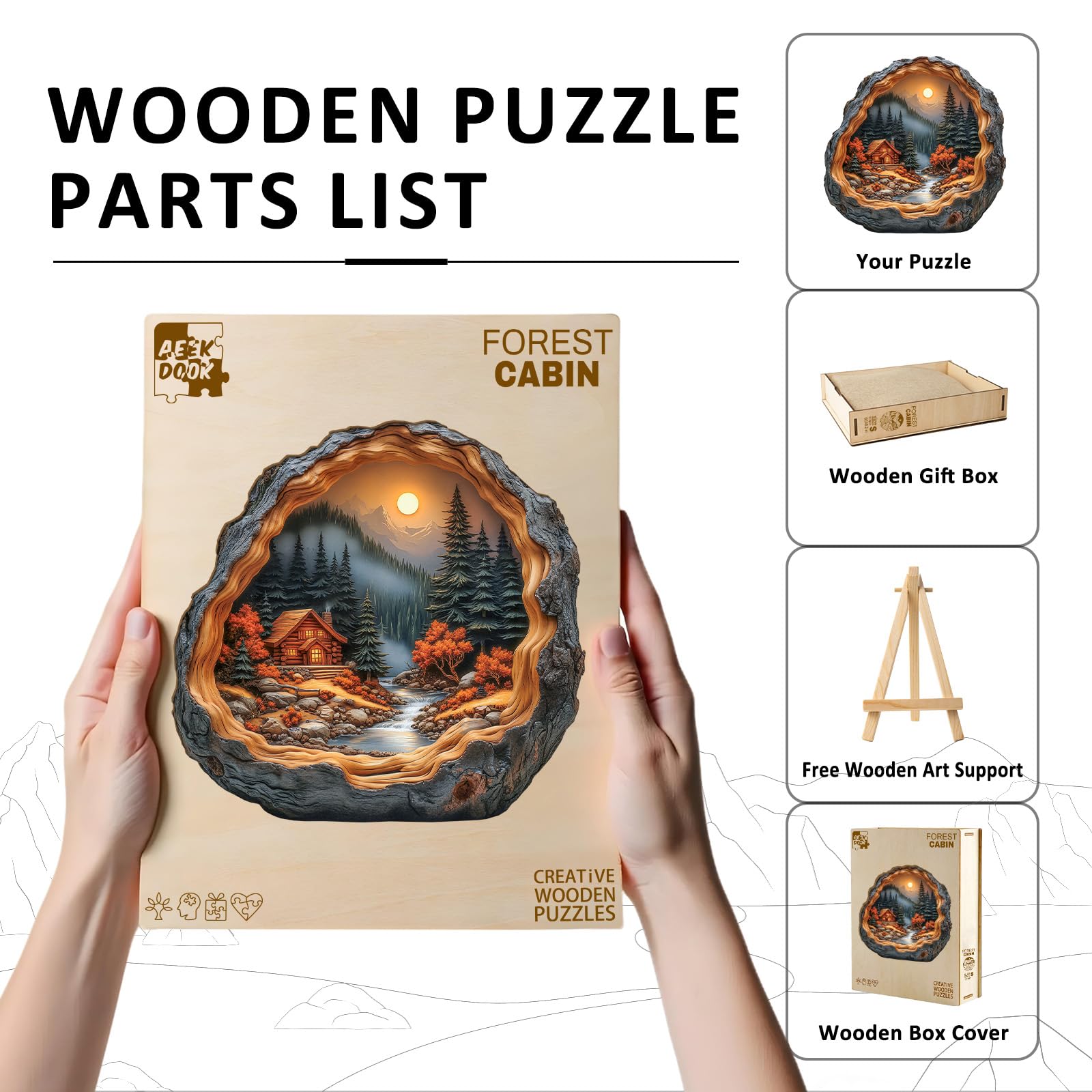 Forest Cabin Wood Puzzle Cozy Nature Escape Art - Aeekdook