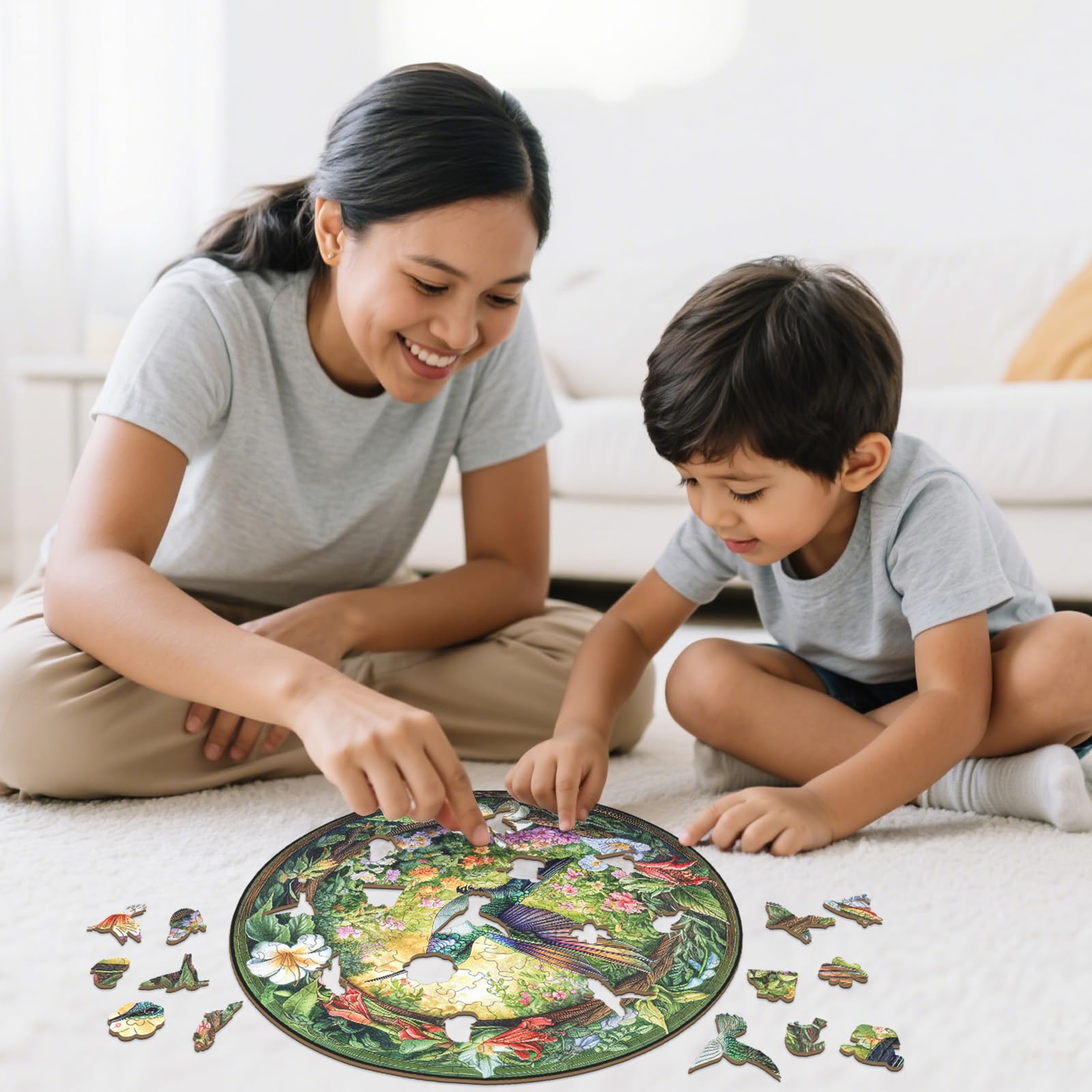 Hummingbird Gardens Wood Puzzle Floral Nature Decor - Aeekdook