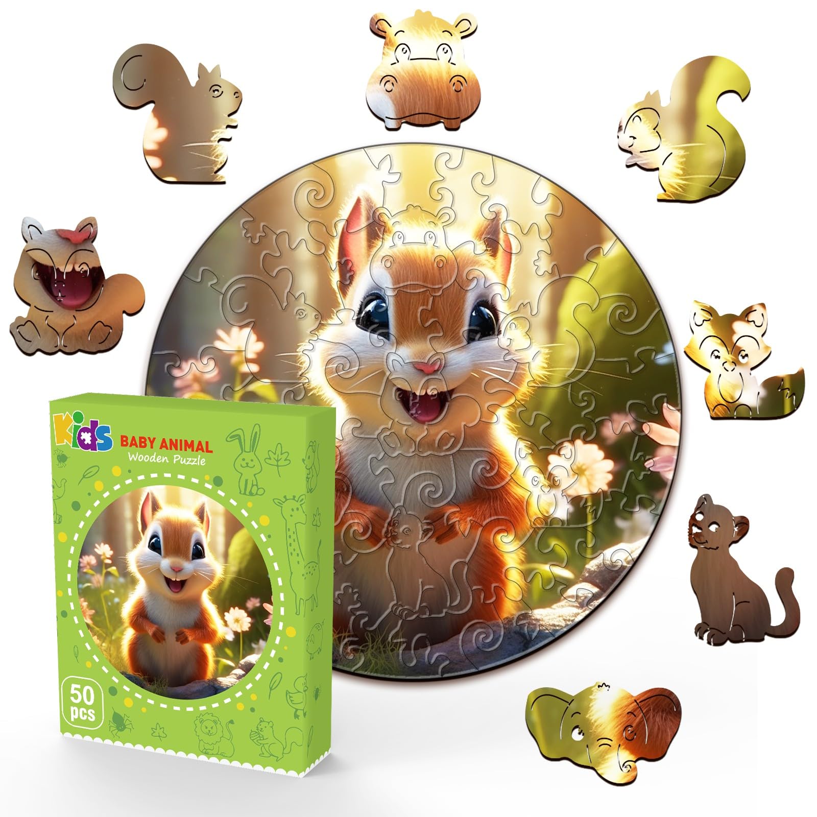 Cute Squirrel 50 Piece Wood Puzzle for Kids Ages 4-8 - Aeekdook