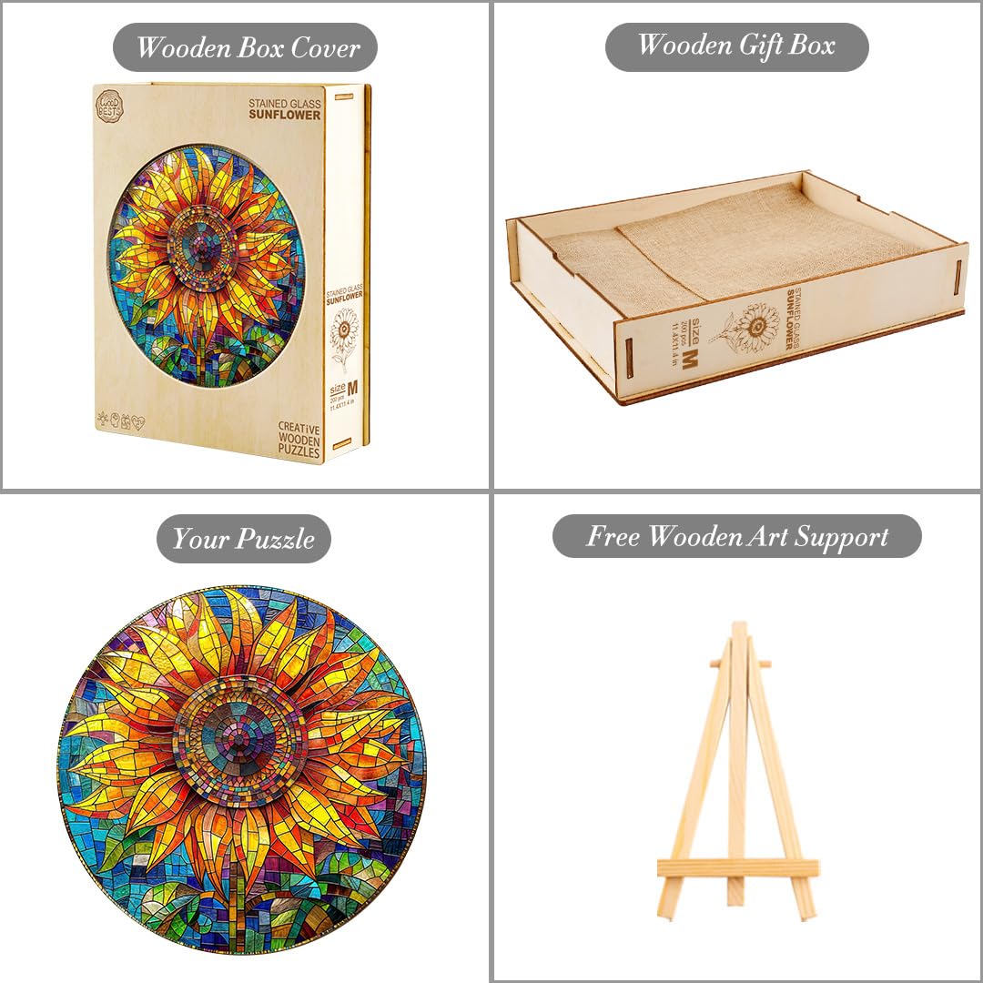 Stained Glass Sunflower Wood Puzzle Floral Wall Art - Aeekdook