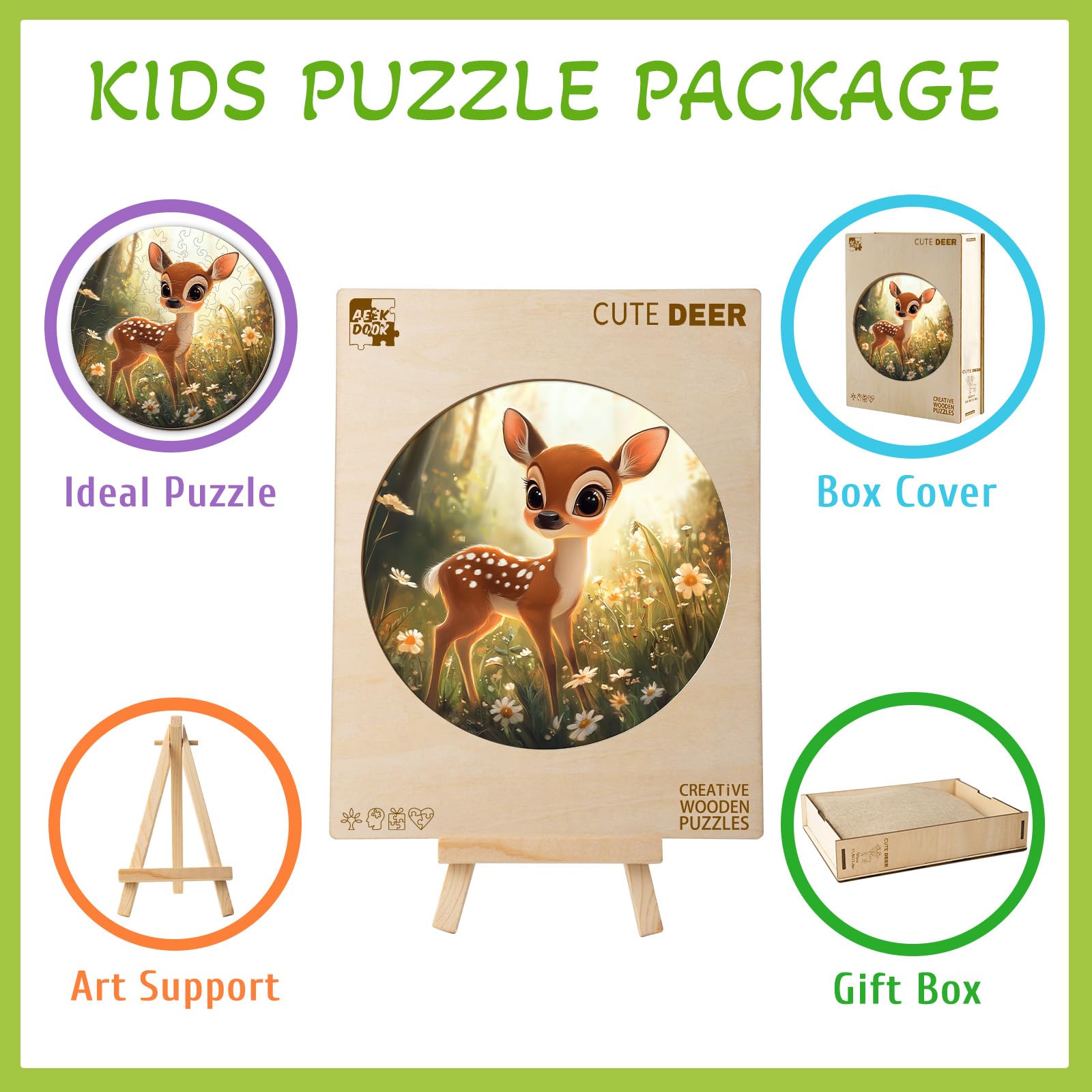 Cute Deer 50 Piece Kids Wood Puzzle Woodland Gift - Aeekdook