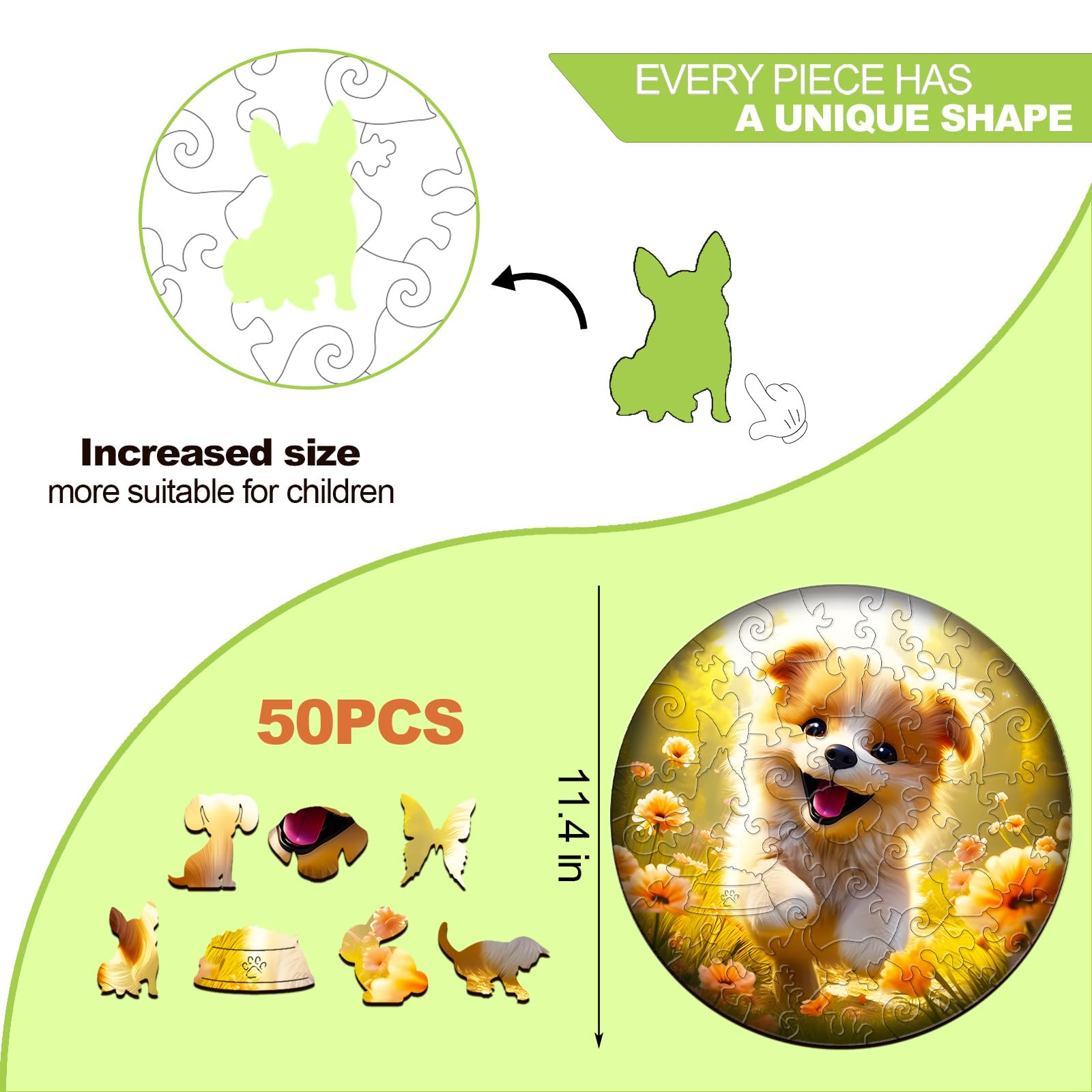 Cute Dog 50 Piece Wood Puzzle for Kids Puppy Toy - Aeekdook