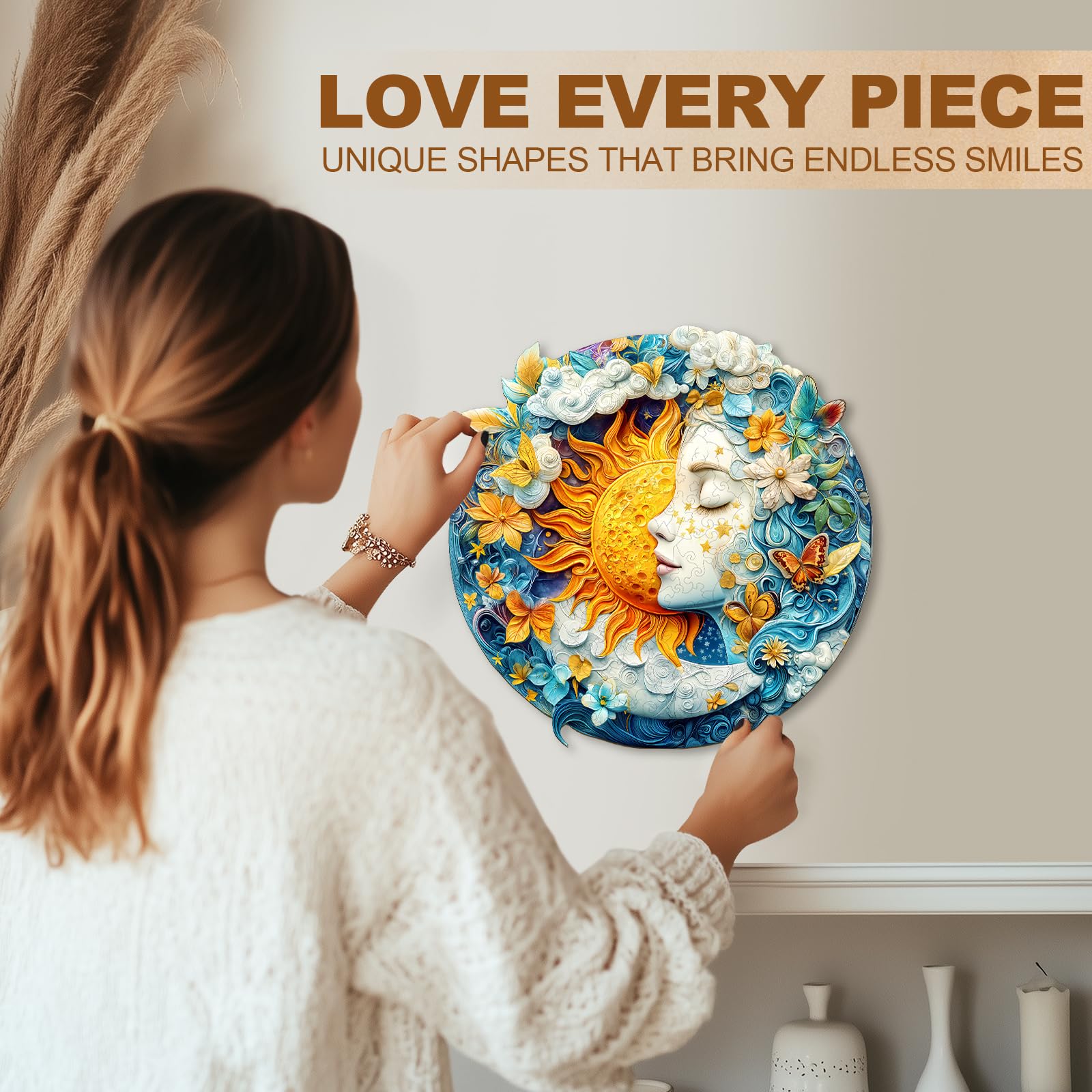 Moon Sun and Girl Wood Puzzle Celestial Goddess Art - Aeekdook